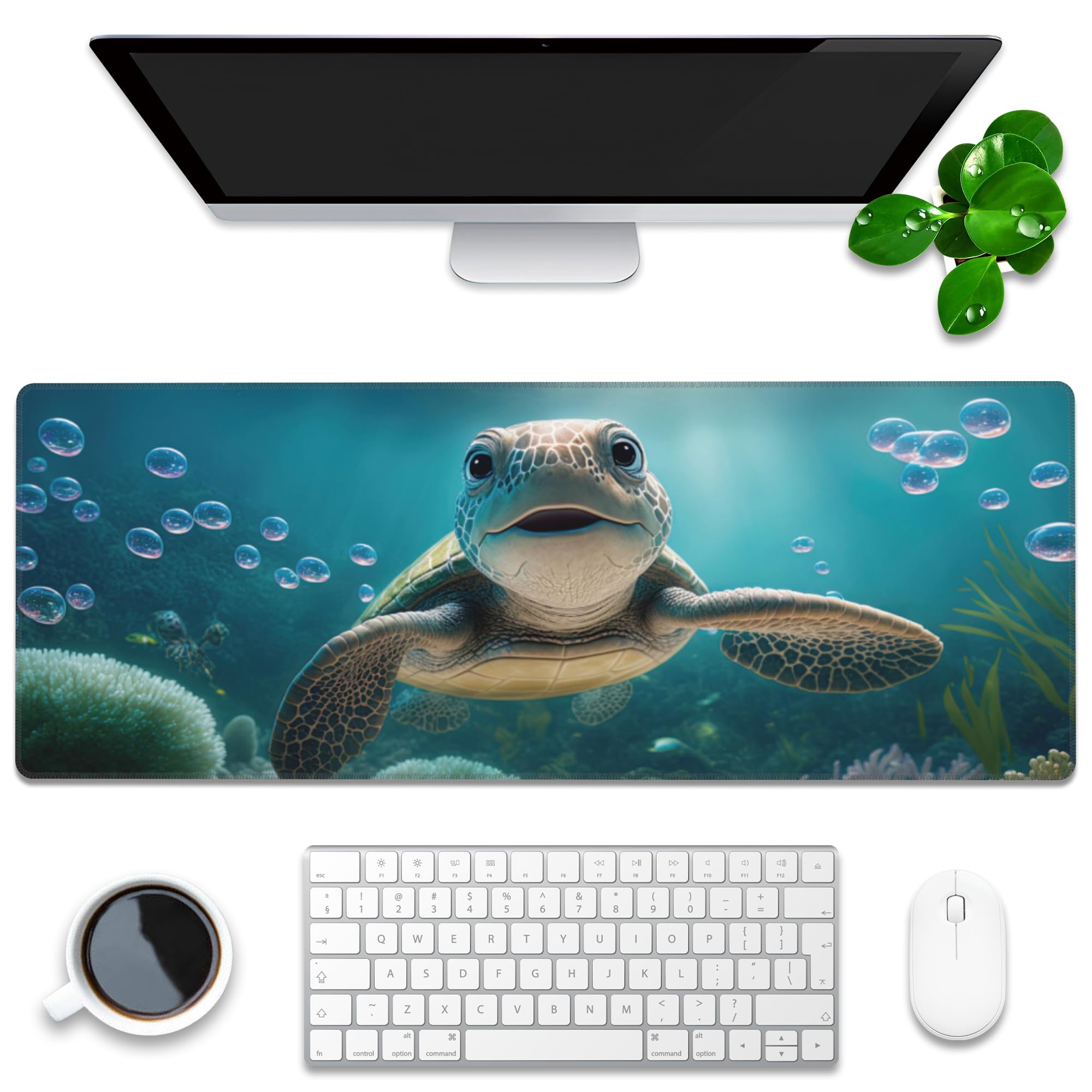 Cute Turtle Smiling Under The Sea Extended Gaming Mouse Pad - 31.5