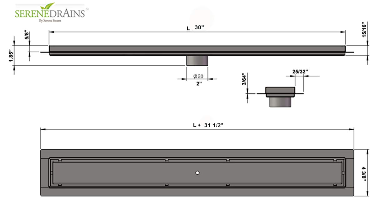 SereneDrains 30 Inch Linear Shower Drain - Matte Black Stainless Steel with Luxurious Tile Insert | Modern Bathroom Drainage Solution for Walk-In Showers & Wet Rooms