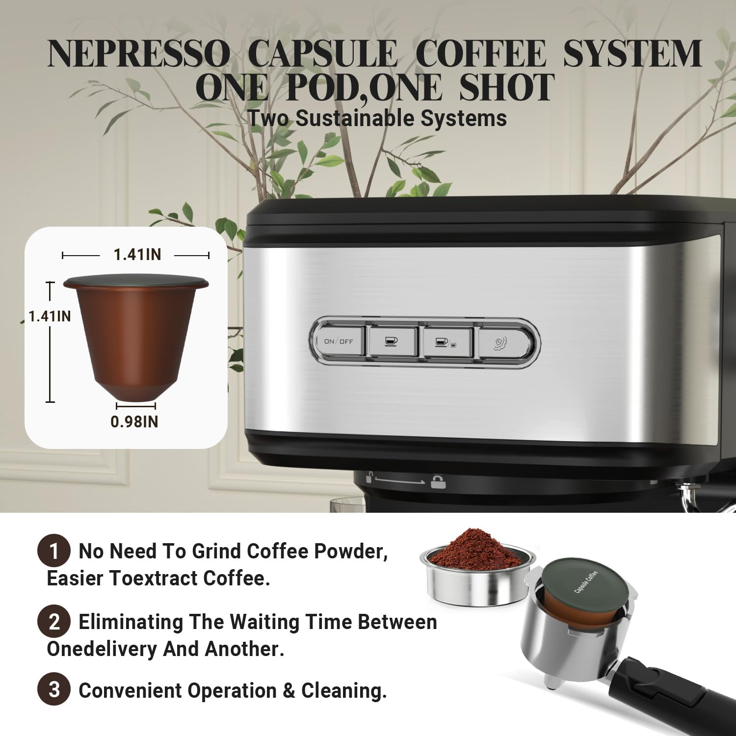 2 in 1 Espresso Maker with 20 Bar Pressure & 2-Pack 2oz Shot Glasses - Perfect for Home Baristas, Coffee Shops & Office Use