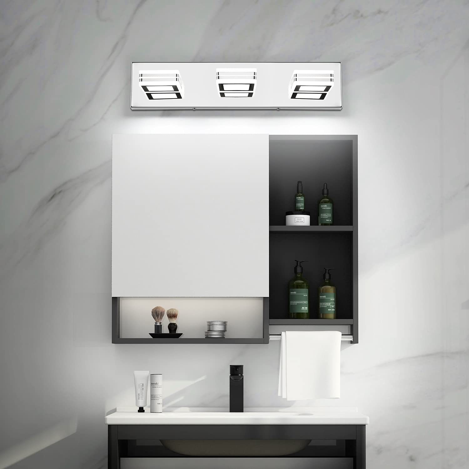 Modern Chrome LED Bathroom Vanity Lights - 3 Light Mirror Fixture for Bathroom & Makeup Area