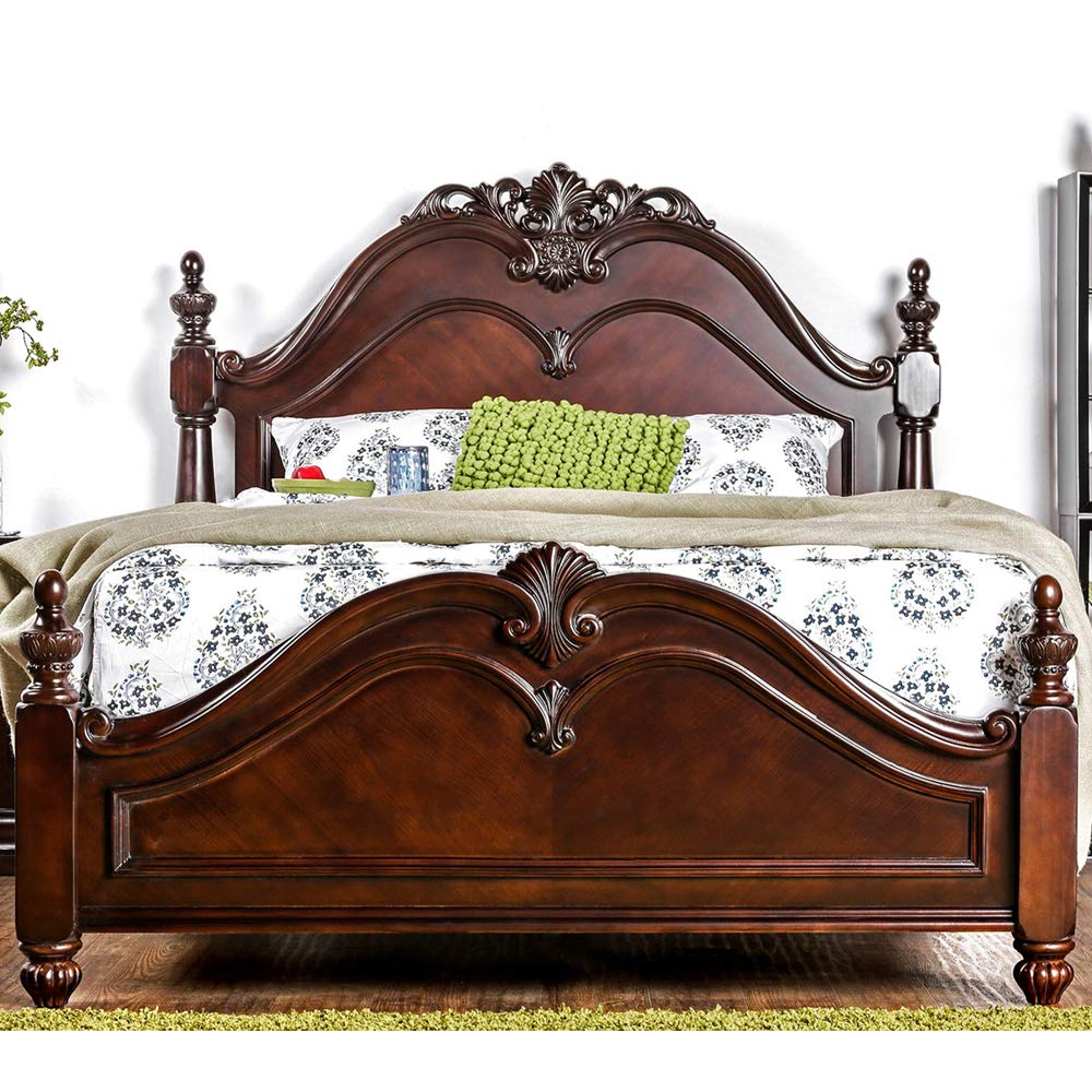 Furniture of America Acacia Wood Bed Frame with Walnut Finish - Queen Size Solid Wood Bedroom Furniture for Master Bedroom & Guest Room