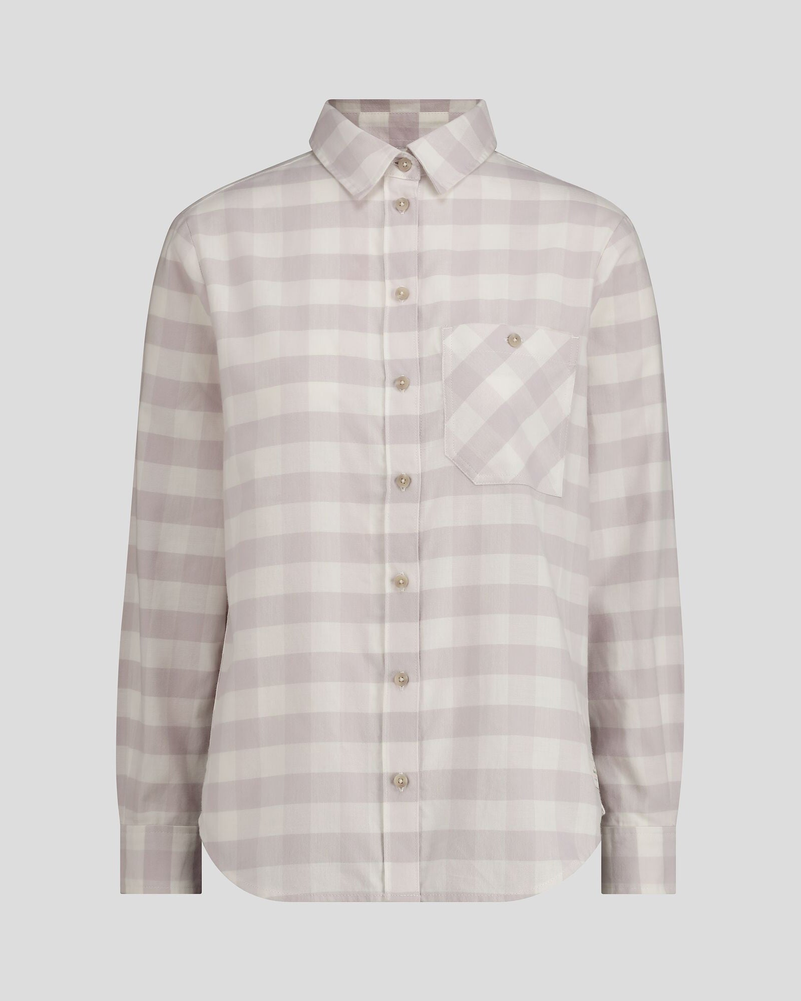 Women's Fyfe Flannel Shirt - Soft Plaid Button Down Top in Dove Gingham Pattern for Casual Wear & Outdoor Adventures