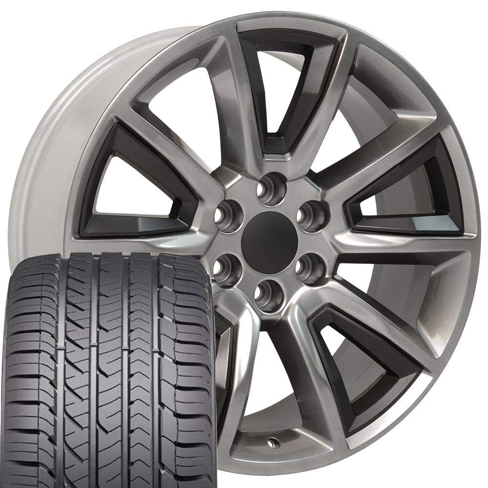 22x9 Satin Black & Hyper Black Wheels with Goodyear Tires - Compatible with GMC & Chevy Trucks/SUVs (Tahoe, Silverado, Suburban) - Hollander 5696 - Perfect for Off-Roading, Street Driving & Truck Customization