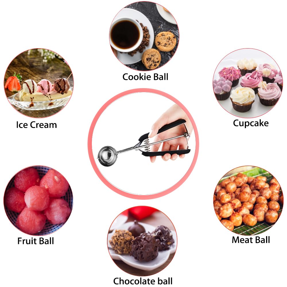 4 Tbsp Cookie Scoop - #16 Stainless Steel Cookie Dough Scoop with Spring-Loaded Mechanism (60ml/2oz) - Perfect for Baking Cookies, Muffins, Cupcakes & Ice Cream - Ergonomic Non-Slip Grip for Comfortable Use in Home Kitchens & Bakeries