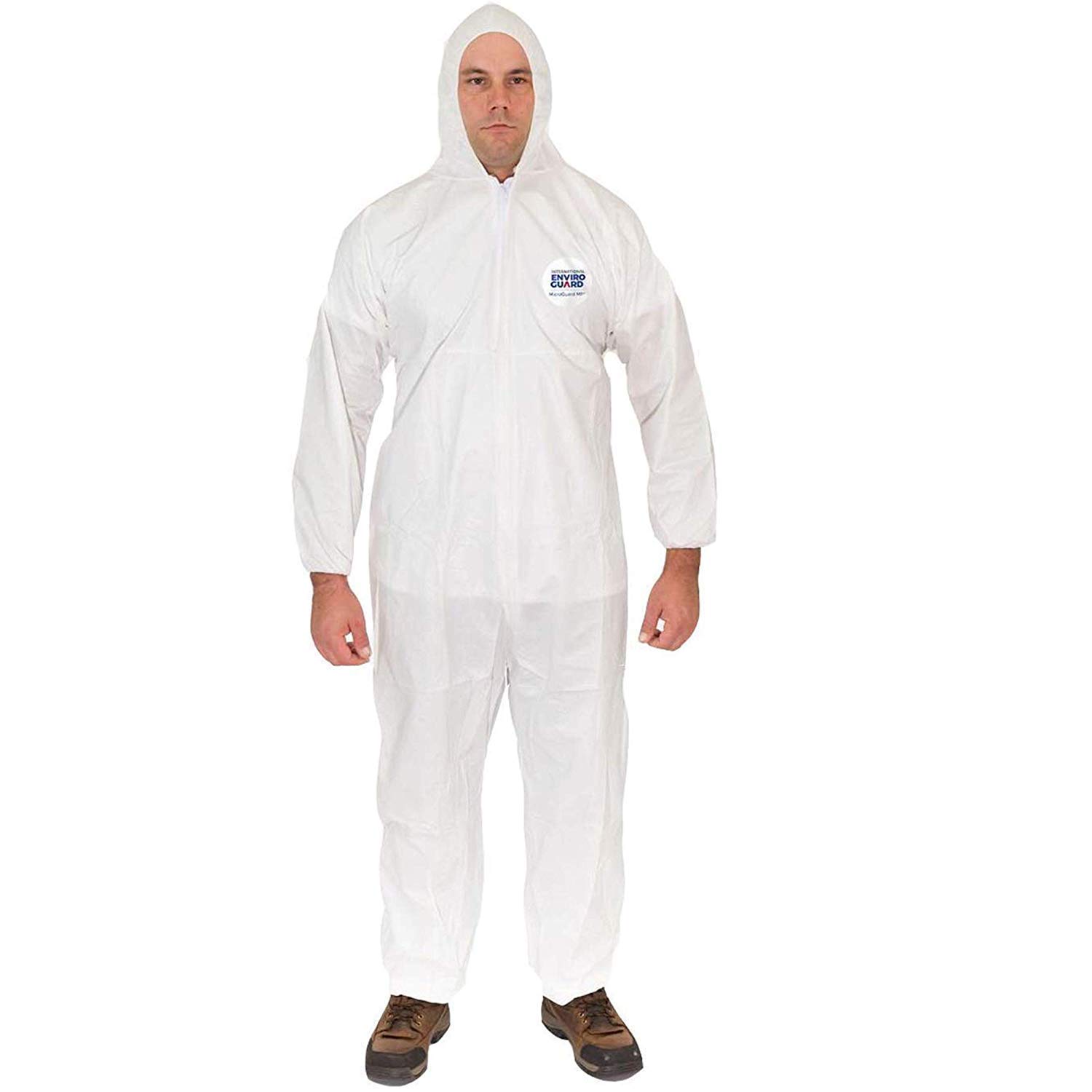 Disposable White Coverall Suits - Breathable Cool Protective Workwear for Dust, Paint, Spray & Insulation | 3XL with Attached Hood & Elastic Wrist/Ankle | Ideal for Construction, Painting, Cleaning & Industrial Safety