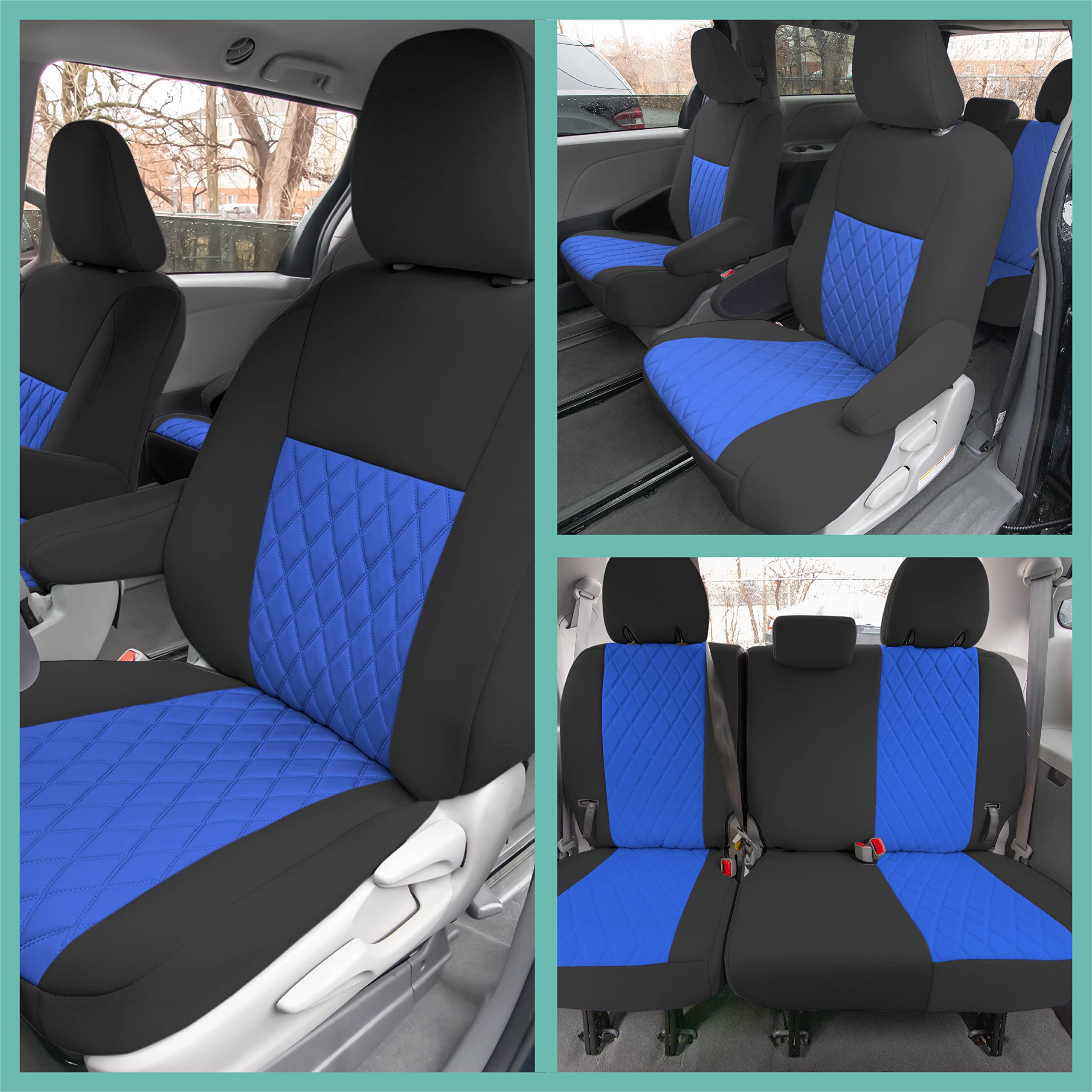 Premium Custom Fit Car Seat Covers for 2011-2020 Toyota Sienna 7-Passenger | Full Set Neoprene Seat Protectors | Waterproof & Washable Auto Seat Covers in Blue | Perfect for Family Road Trips & Daily Commutes