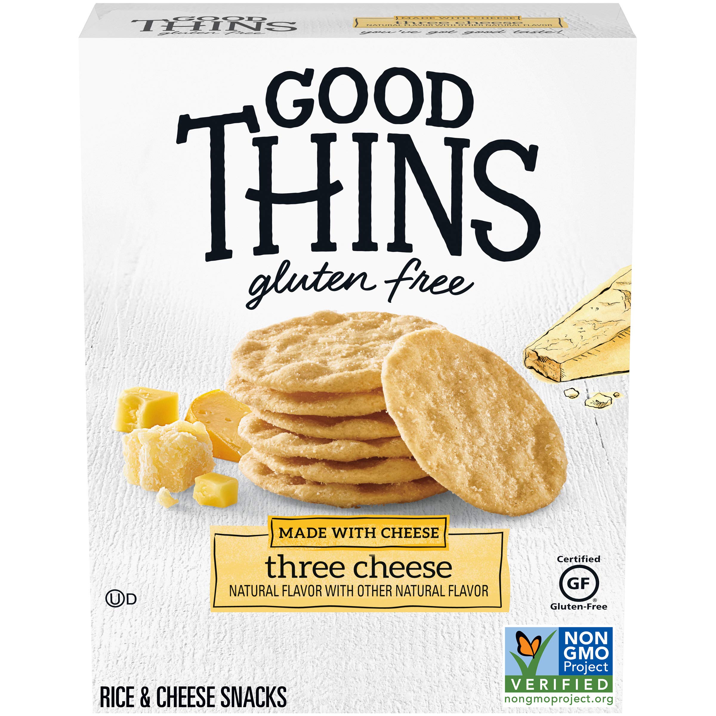 Gluten Free Three Cheese Rice Crackers - Good Thins Snacks, 3.5 oz | Perfect for Lunchboxes, Party Platters & Healthy On-the-Go Snacking
