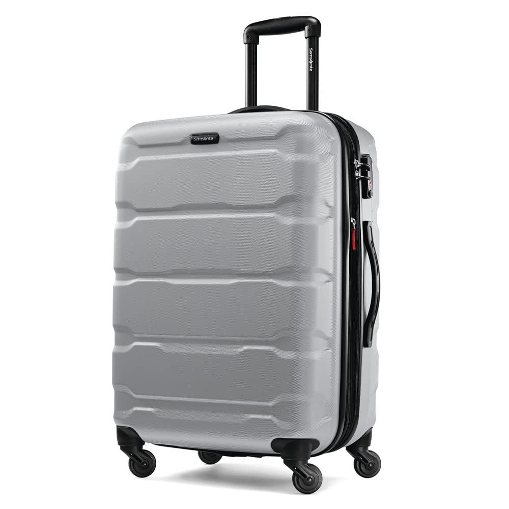 Samsonite Omni PC Hardside Expandable Luggage with 360° Spinner Wheels, Silver, 24-Inch Checked-Medium Suitcase - Perfect for Air Travel, Business Trips & Family Vacations