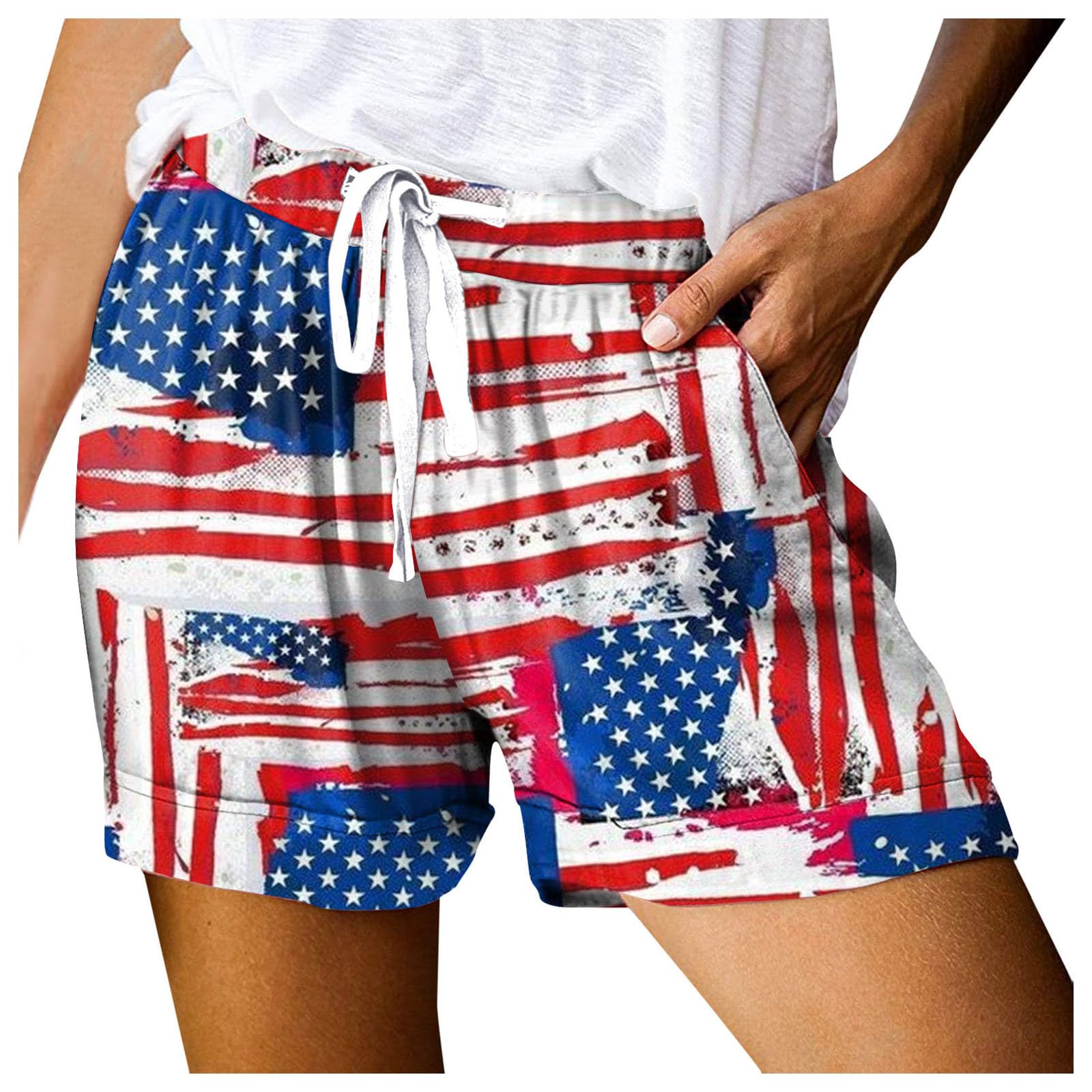AMDBEL Women's Patriotic Shorts - Plus Size, Lace Up, Lightweight for Independence Day & Casual Wear