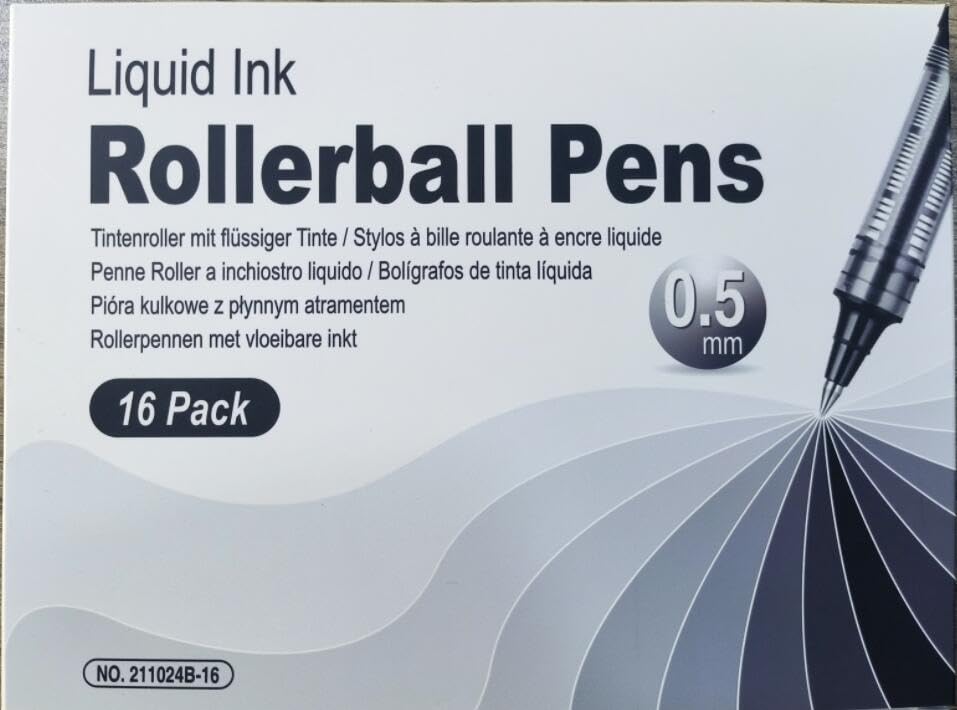 APOGO 0.5mm Black Gel Rollerball Pens - 16 Pack Quick-Drying Ink Pens for Smooth Writing - Perfect for Note Taking, Journaling, Office Work & School Supplies - Ideal for Students, Professionals & Artists