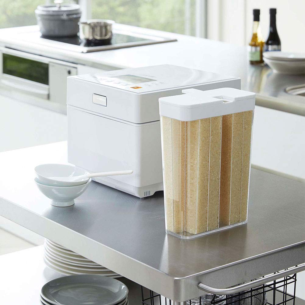 Yamazaki Home White Tower Grain Container Set - Airtight Food Storage for Rice, Flour & Dry Goods - Perfect for Kitchen Pantry Organization & Bulk Food Storage