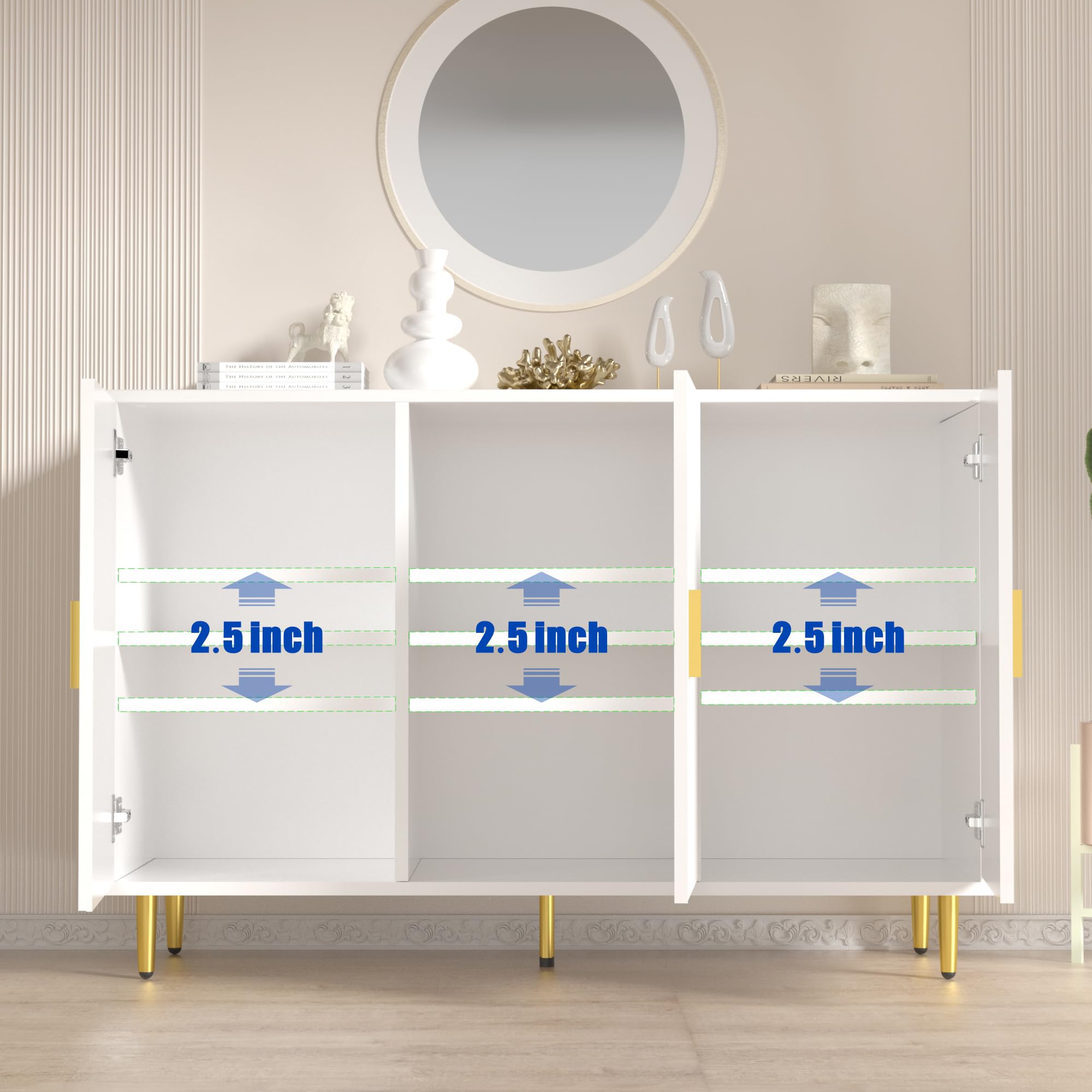 White Sideboard Buffet Cabinet with 3 Doors - Modern Accent Coffee Bar & Entryway Storage for Living Room, Kitchen, Hallway - Perfect for Home Decor, Dining Room Organization & Small Space Storage Solutions