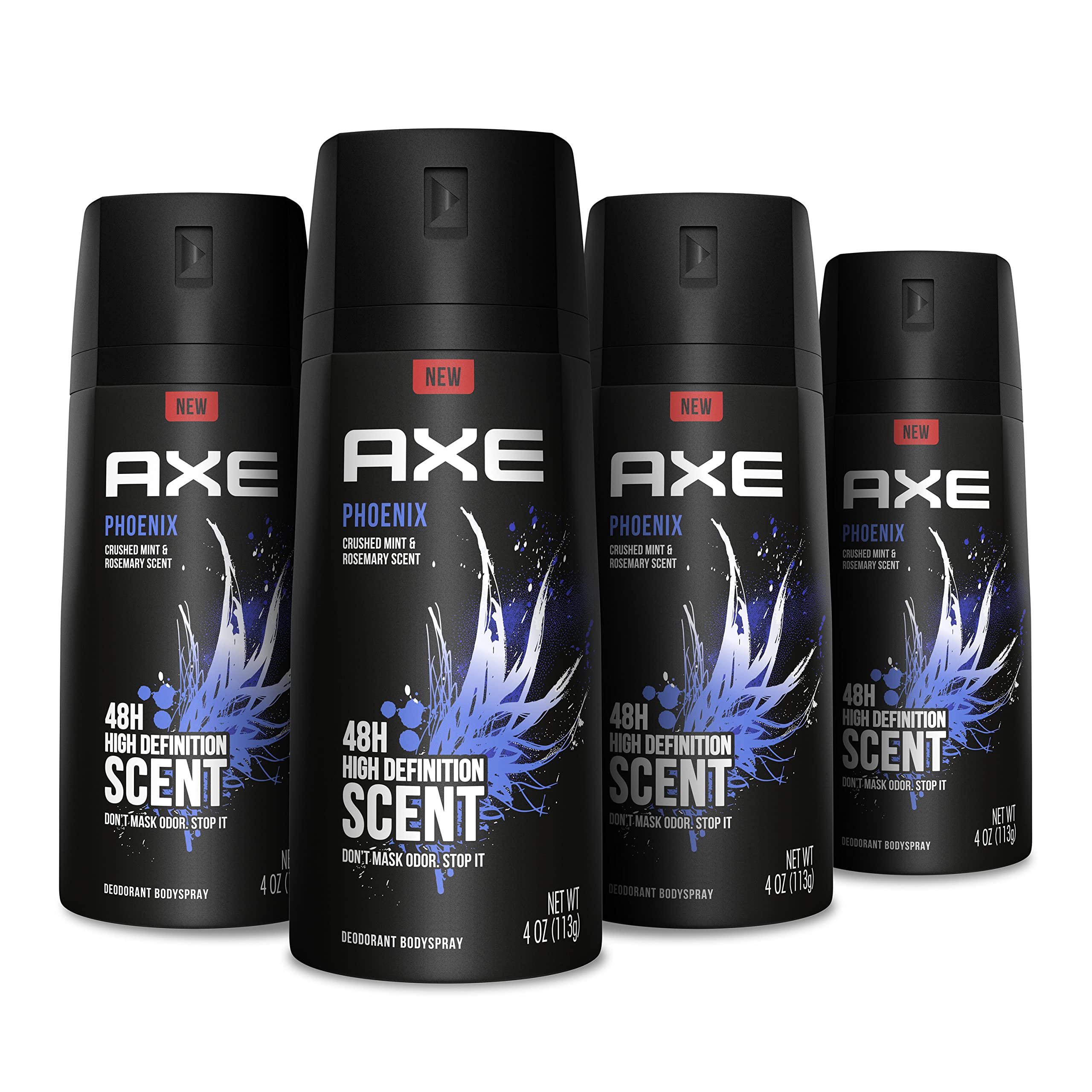 AXE Body Spray Deodorant for Men - Long Lasting 12 Hour Odor Protection, Phoenix Scent with Crushed Mint & Rosemary - 4 Pack Body Wash & Deodorant Set for Gym, Work & Everyday Freshness