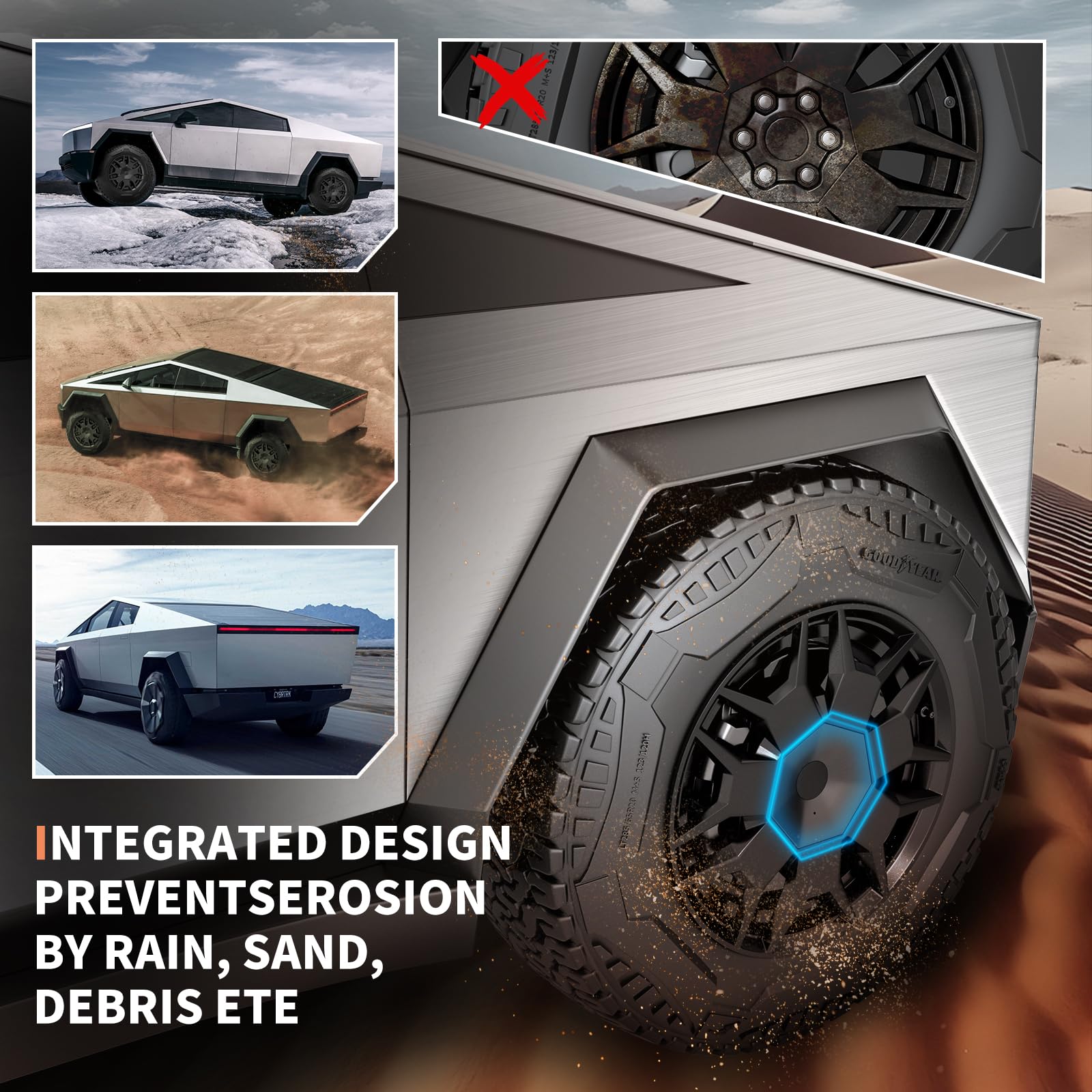 2024 2023 Tesla Cybertruck Wheel Center Caps - 4PC Custom Cyber Truck Accessories | Full Coverage, Rust & Dust Resistant Hub Caps | Easy Installation for Enhanced Style & Protection | Perfect for Off-Roading & Urban Driving