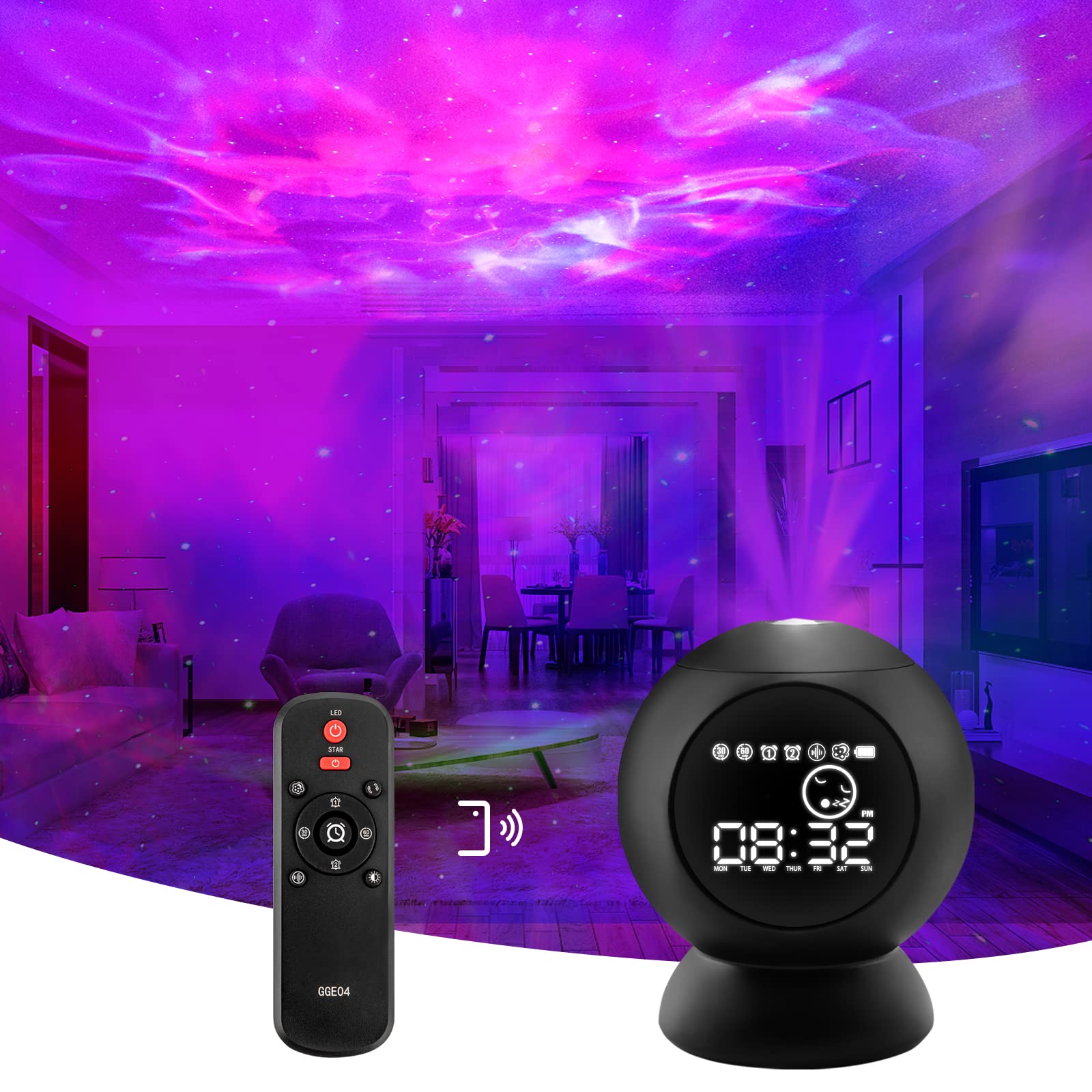 LitEnergy LED Star Projector for Kids & Adults - Galaxy Night Light Projector with Timer, Alarm Clock & White Noise Machine - Remote Control Starry Sky Lamp for Bedroom Decor, Nursery, Meditation & Relaxation - Perfect for Sleep Aid, Home Ambiance & Baby Nursery Night Light