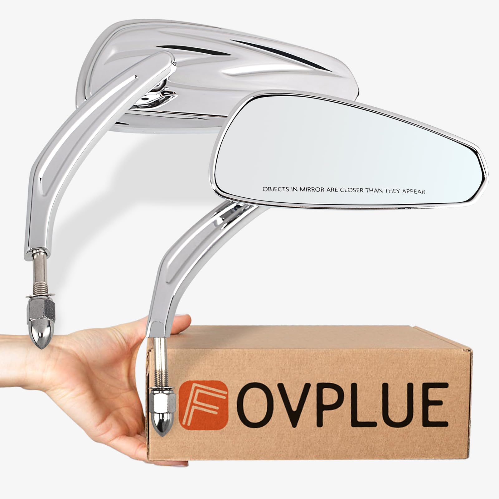 FOVPLUE Motorcycle Handlebar Mount Rearview Mirrors - Compatible with 1982-2024 Harley Models (CVO, Dyna, Touring, Electra Glide, Road Glide, Road King, Softail, Street Glide, Sportster 1200/883) - Chrome Finish - Enhanced Safety & Visibility for Highway Cruising & City Riding