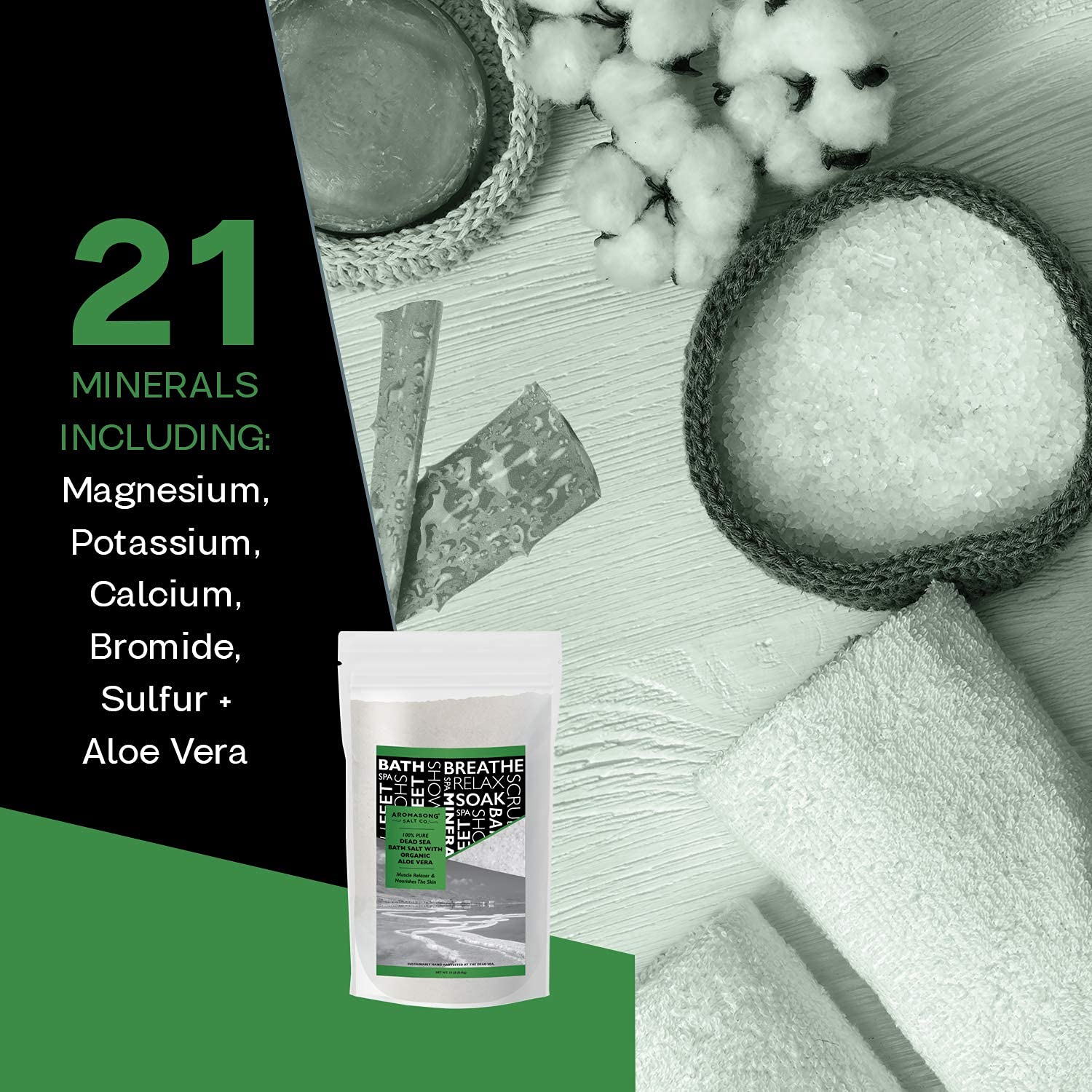 100% Pure & Natural Dead Sea Salt with Organic Aloe Vera - 19 Lbs Fine Grain Bulk Spa Bath Salts for Relaxation | Resealable Pack for Body Wash, Scrub & Muscle Soak | Perfect for Men & Women with Tired Muscles & Skin Issues | Ideal for Home Spa, Stress Relief & Skin Therapy