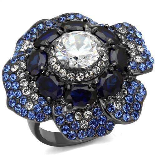 Zawadee Black Gun Stainless Steel Ring with CZ Stones for Men