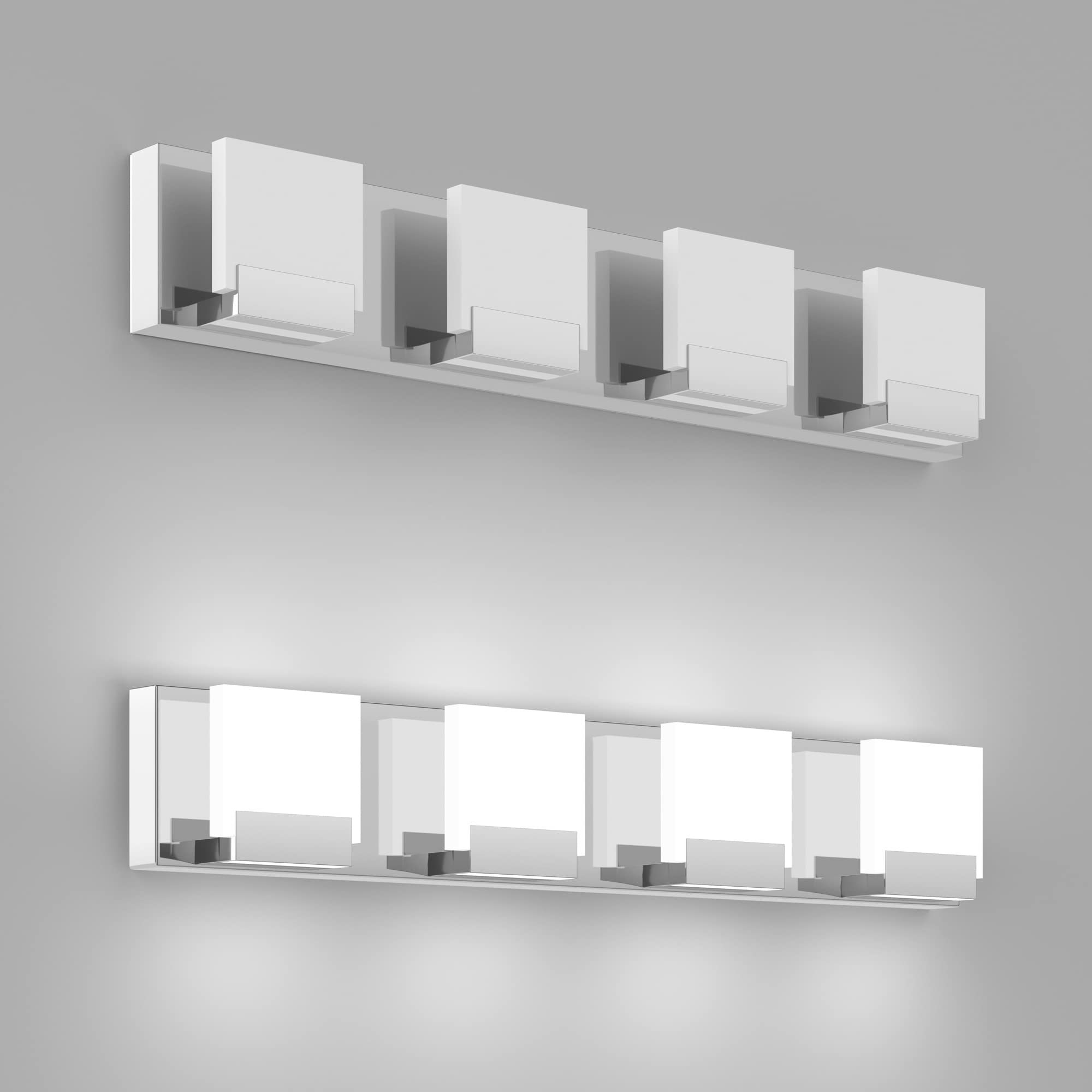 Modern Chrome LED Vanity Lights for Bathroom - 4 Light Fixtures Over Mirror, Energy Efficient & Dimmable - Perfect for Bathroom, Powder Room & Dressing Room Makeup Lighting