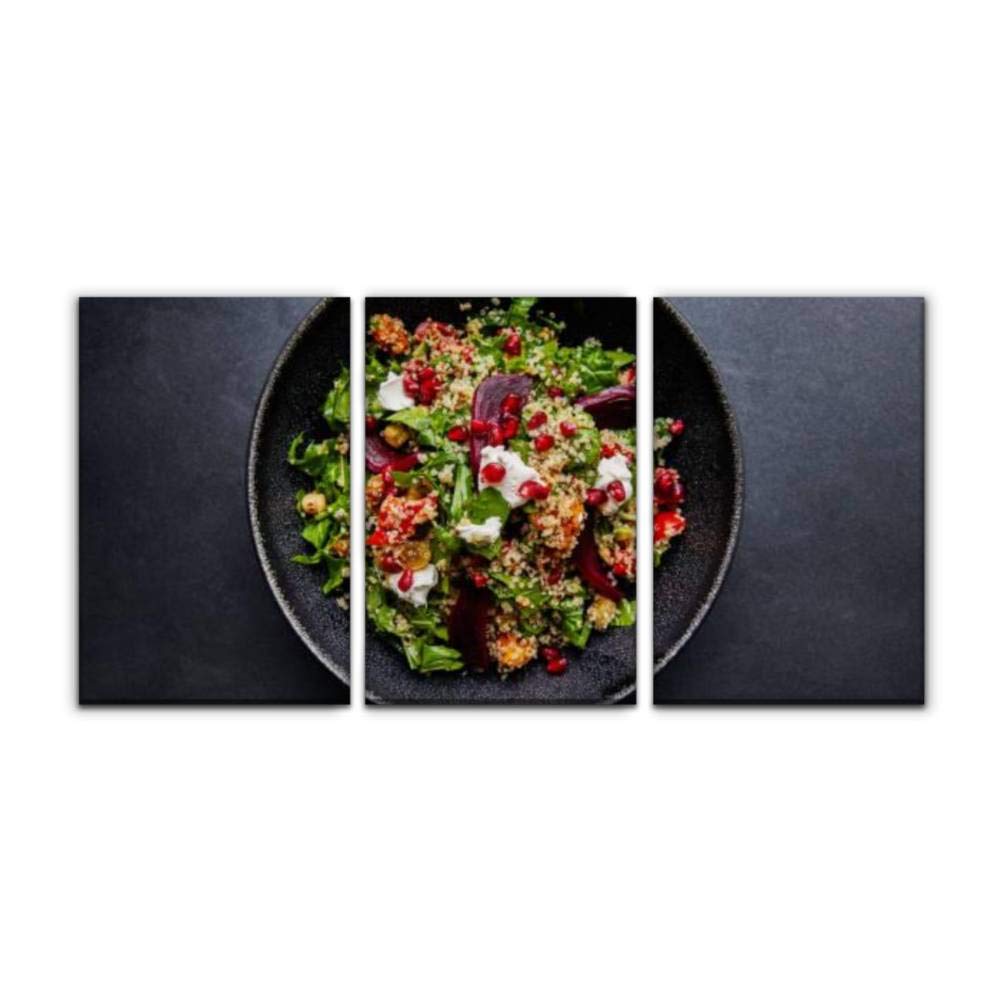 Modern Canvas Wall Art - 3-Piece Printed Oil Painting Landscape Set (16x24 Inch) for Home, Office & Bedroom Decor | Healthy Quinoa Salad with Beetroot & Spinach Theme | Perfect for Dining Room & Kitchen Aesthetic