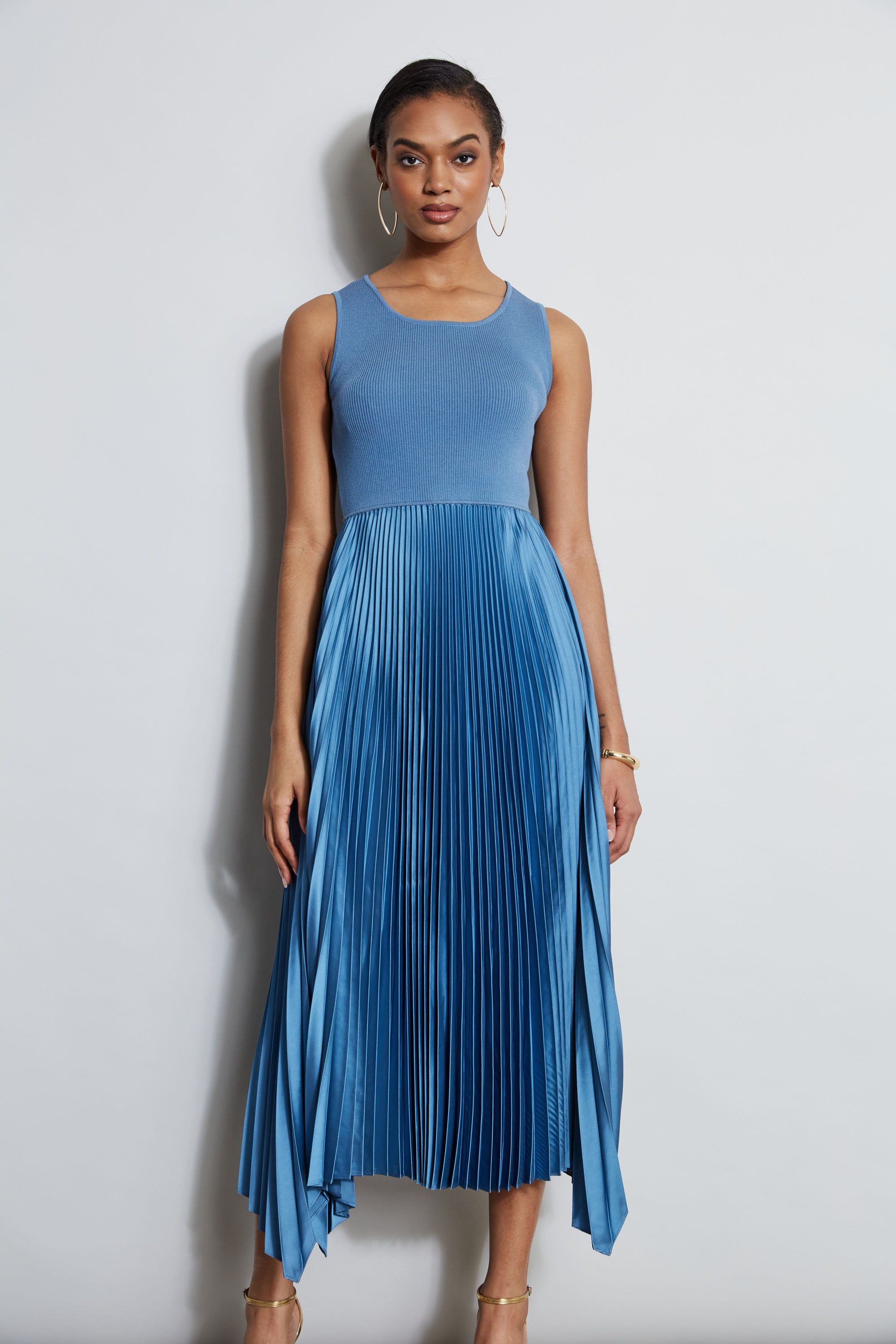 Elegant Pleated Midi Dress for Women - Flowy A-Line Skirt with Pockets - Perfect for Office, Party & Date Night Outfits
