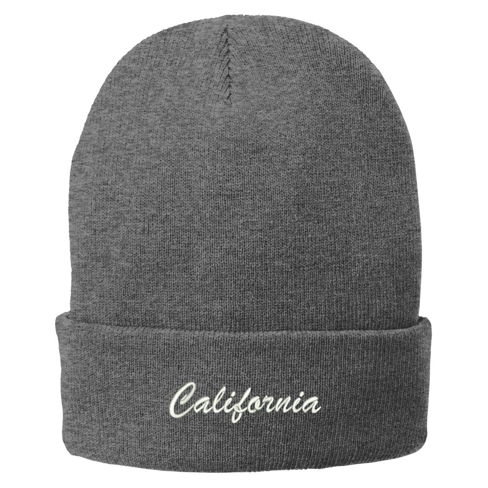Trendy California Embroidered Winter Beanie Hat - Warm Folded Long Knit Cap for Men & Women - Perfect for Skiing, Snowboarding & Cold Weather Fashion