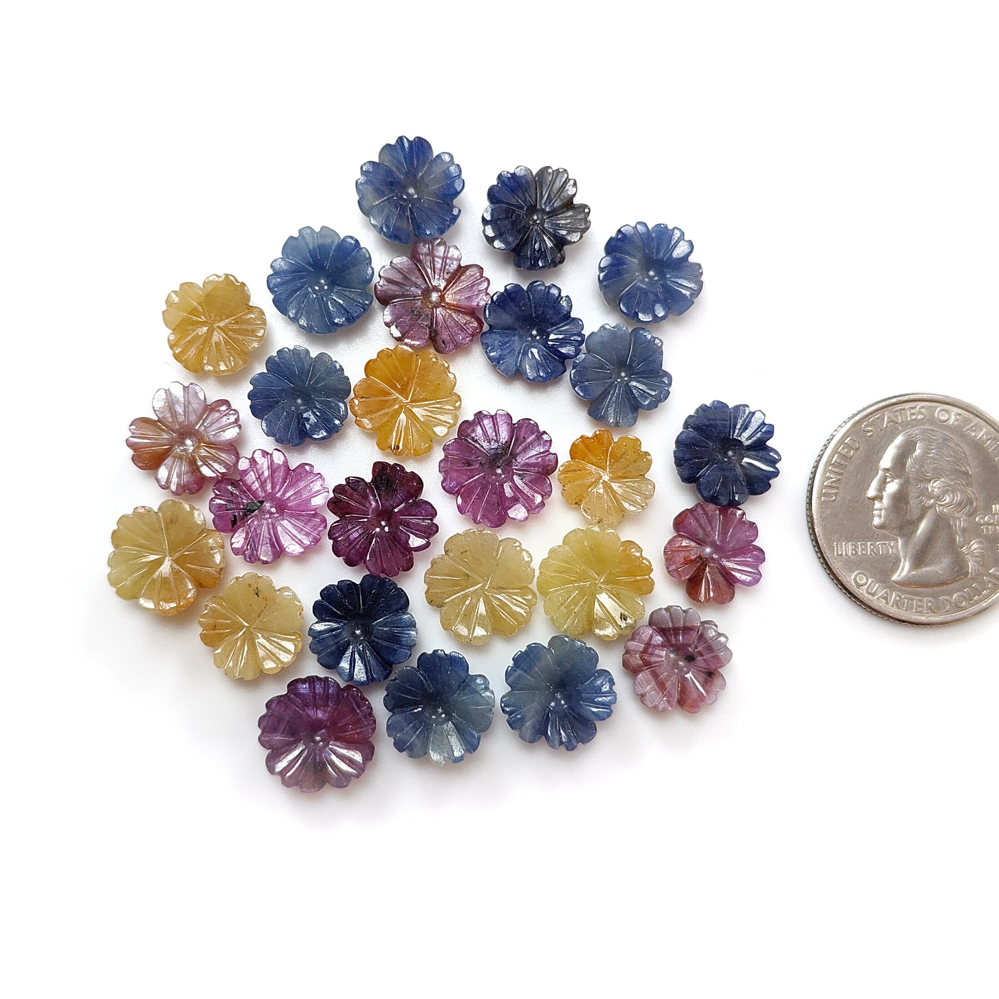 100% Natural Multi Sapphire Gemstone Flower Carving - Hand Carved Jewelry Making Supplies for Necklaces, Rings & DIY Crafts | Perfect for Bohemian Style Accessories & Gift Giving