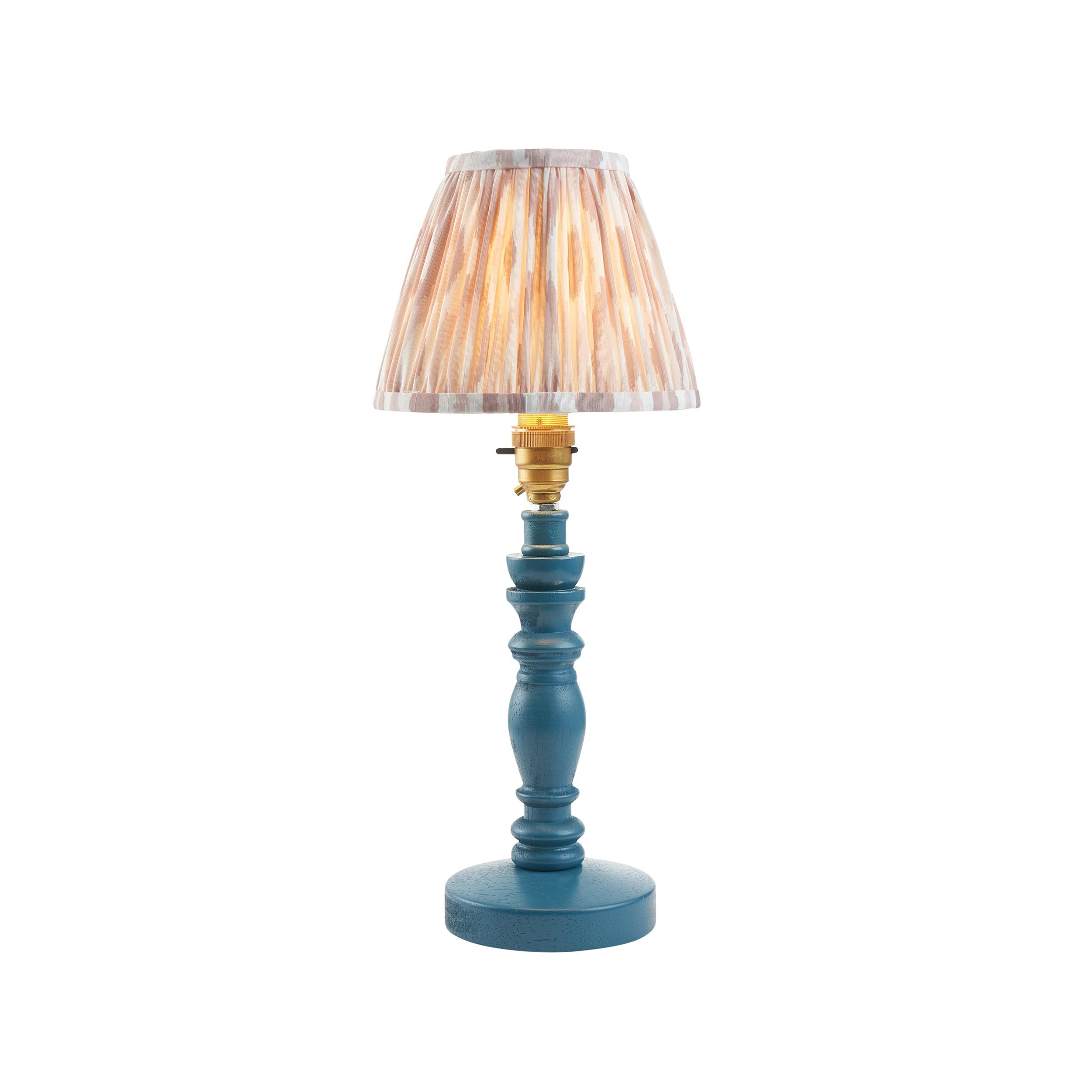 Bibury Blue Table Lamp with Ikat 16cm Neutral Shade - Modern Home Office & Bedroom Lighting Decor