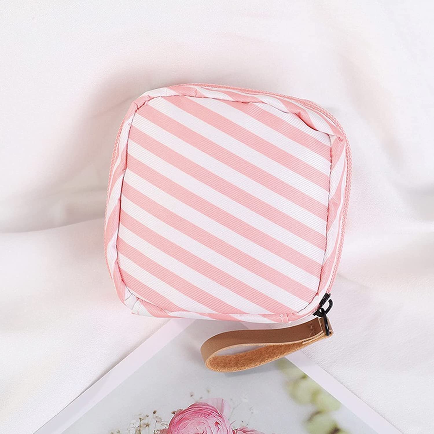 Favria Waterproof Makeup Bag for Women & Girls - Pink Stripes Cosmetic Organizer, Travel Toiletry Pouch - Perfect for Travel, Gym, and Daily Essentials Storage