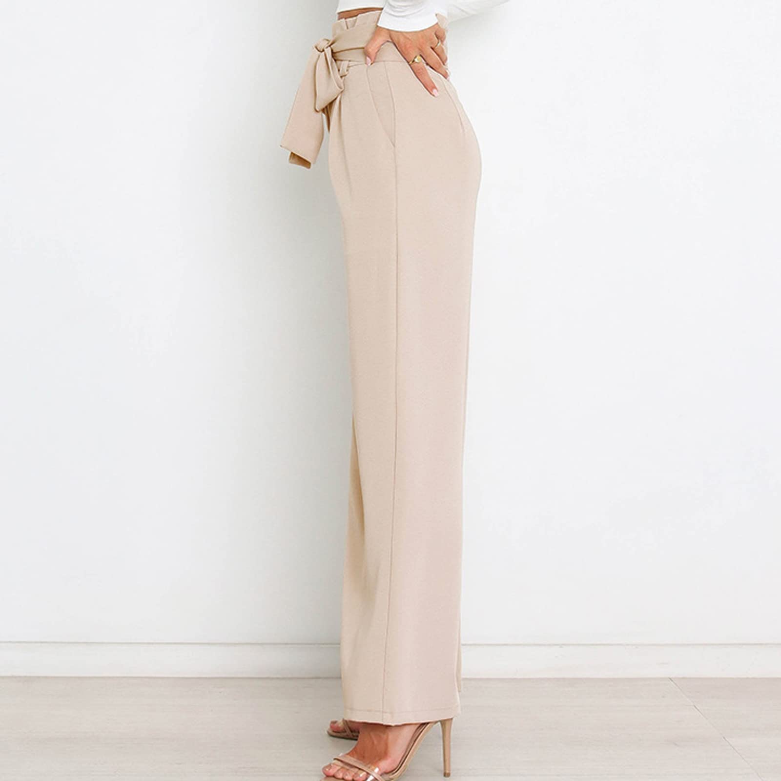 Women's High Waisted Wide Leg Pants - Stretch Elastic Back Waistband Business Office Work Trousers - Long Straight Leg Suit Pants for Professional Women | Perfect for Office, Meetings & Formal Occasions