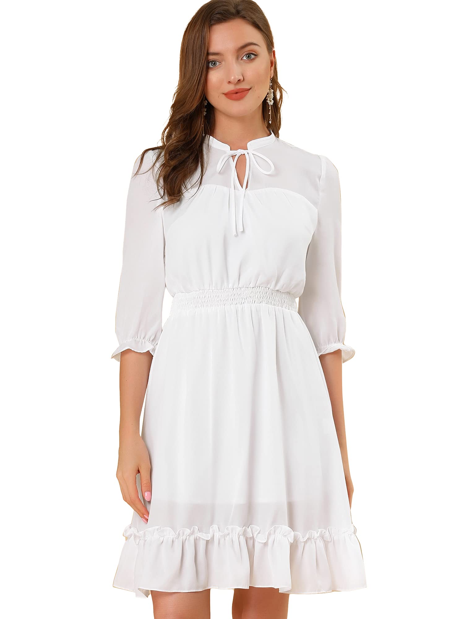 Allegra K Women's Casual 3/4 Sleeve Boho Chiffon Dress for Wedding Guest, Summer Beach Party & Outdoor Events