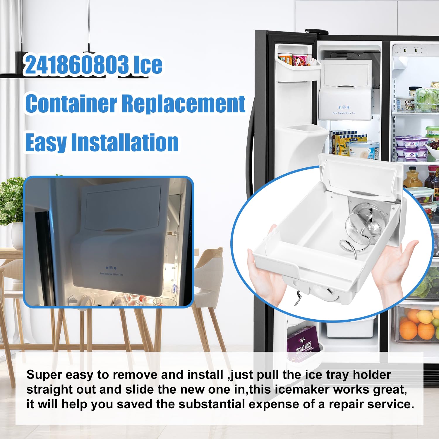 Upgraded Refrigerator Ice Maker Bucket - Compatible with Frigidaire, Electrolux, Gibson, Kelvinator, Westinghouse, Crosley, Kenmore & Tappan Models - Replacement Part for Home Kitchen Appliances