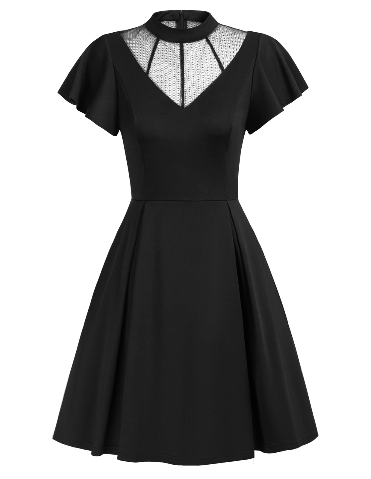 Scarlet Darkness Women's Black Gothic Dress with Lace Neckline - Vintage Style Party Dress for Halloween, Cosplay & Gothic Events