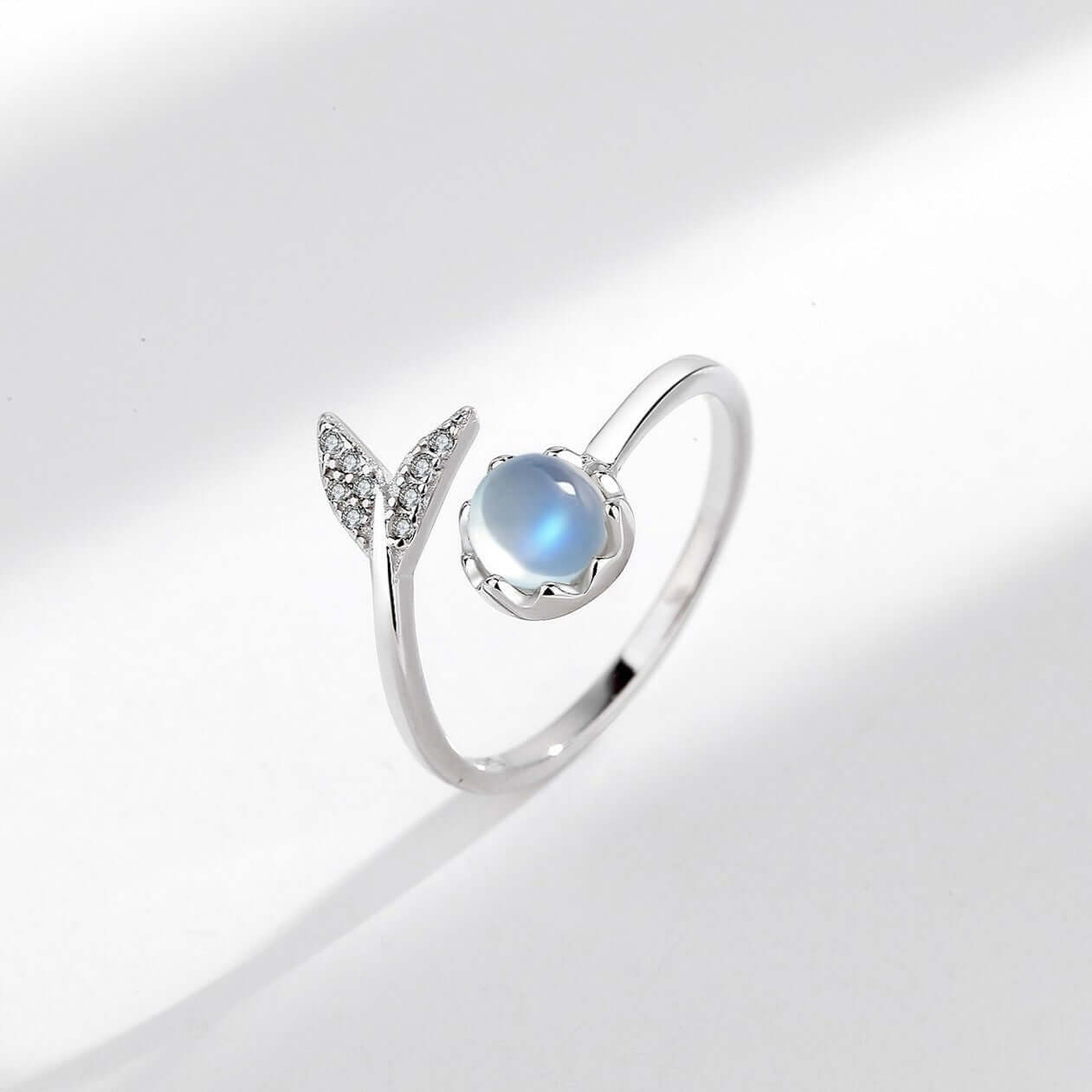 White Gold Fish Tail Moonstone Ring - Elegant & Unique Jewelry for Women | Perfect for Weddings, Parties & Special Occasions | E105