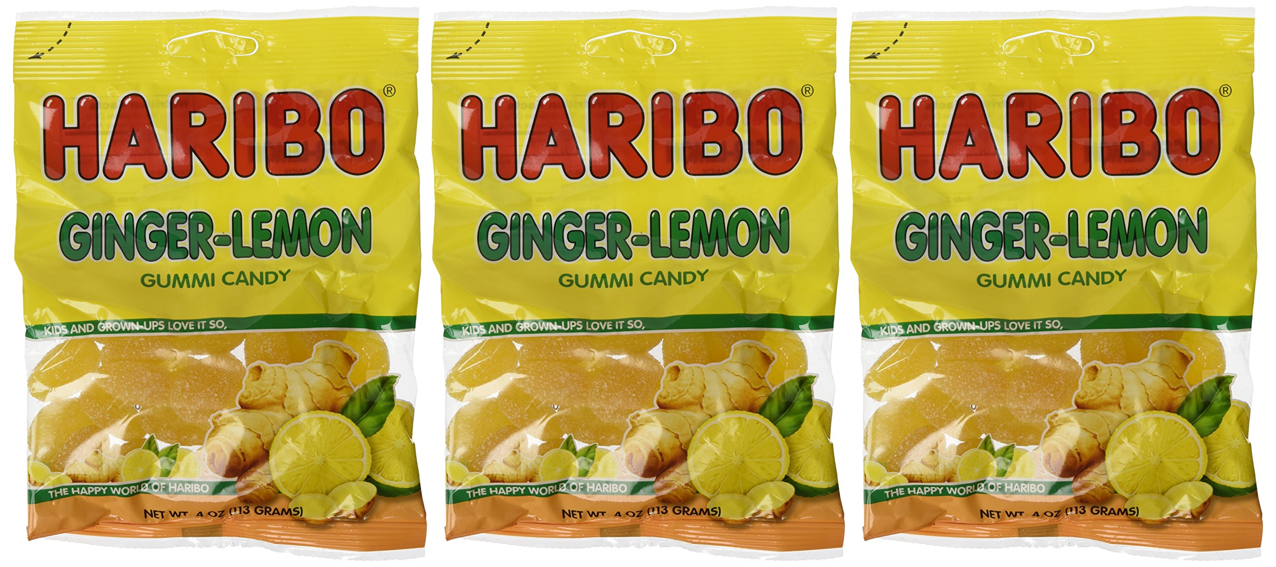 Haribo Ginger-Lemon Gummy Candy - 4 Oz Bags (Pack of 3) | Soft & Chewy German Sweets | Perfect for Snacking, Parties & Gift Baskets