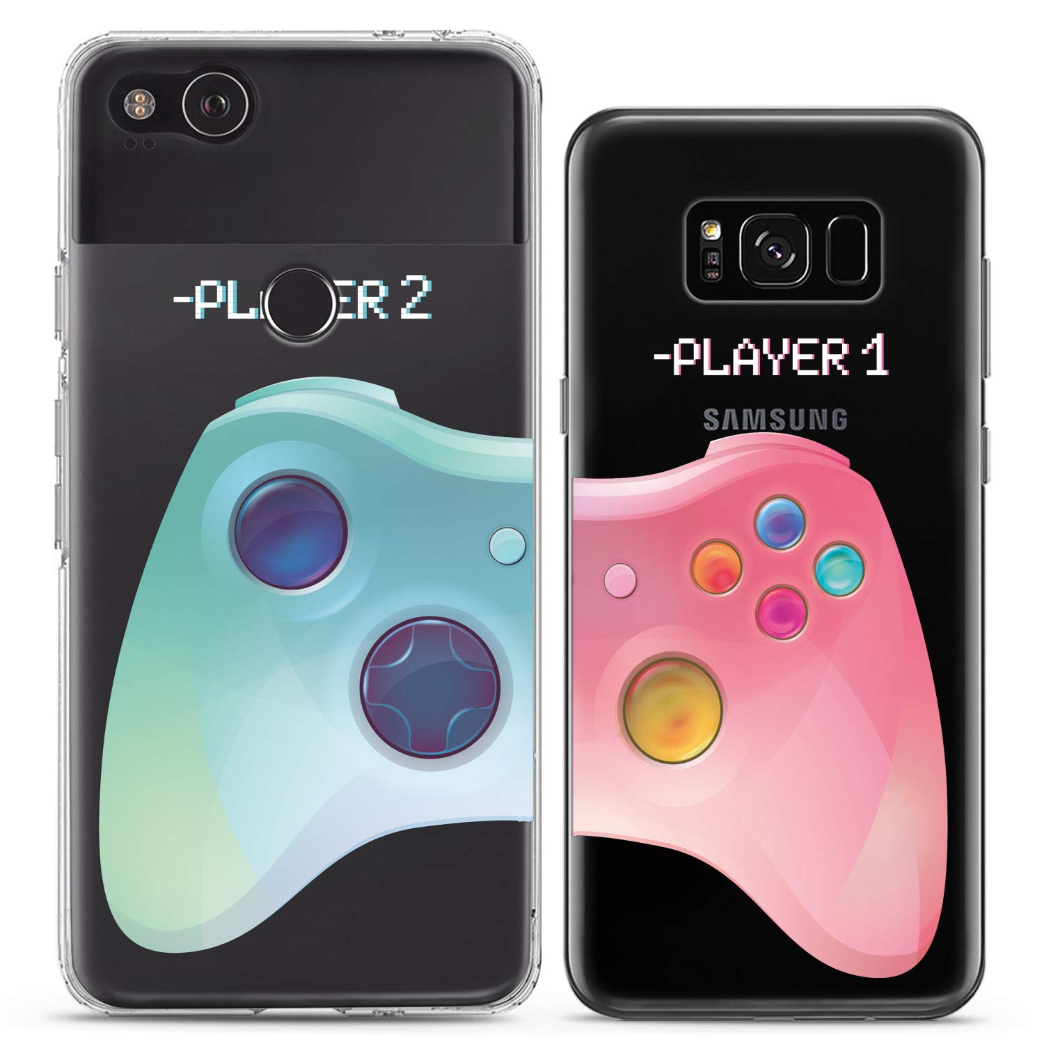 Funny Matching Couple Phone Cases for iPhone 16/15/14/13/12/11 Pro Max/Mini/Xs/X/6s/8 Plus/7+/Xr/10/SE/5 - Pink & Blue Silicone Covers for Him & Her - Perfect Anniversary Gift for Couples, Boyfriend & Girlfriend - Great for Date Nights, Travel & Relationship Goals