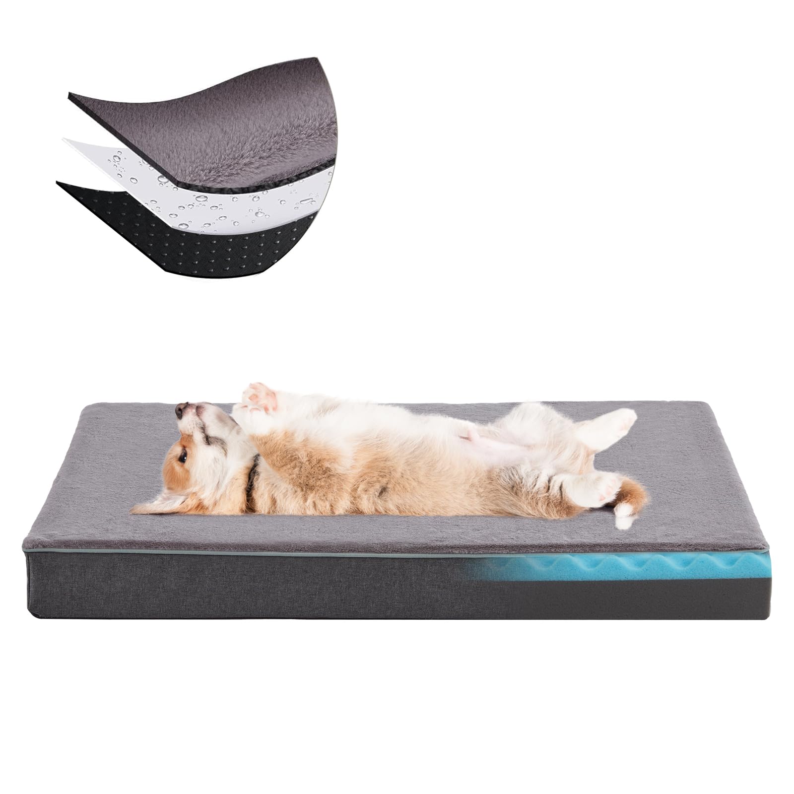 Orthopedic Memory Foam Dog Bed for Medium Dogs - Cooling Washable Pet Bed with Faux Fur Cover & Waterproof Lining (29 Inch) - Perfect for Crates, Kennels & Home Comfort