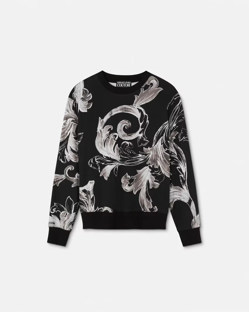 Versace Jeans Couture Outline Barocco Regular Fit Sweatshirt for Men | Classic Logo Hoodie | Casual Streetwear & Lounge Wear