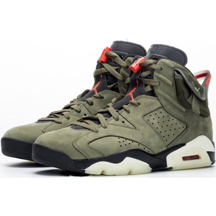 Air Jordan 6 Retro Travis Scott Sneakers - Medium Olive/Infrared/Black Colorway | Limited Edition Basketball Shoes for Men - Perfect for Streetwear, Sneaker Collecting & Casual Wear