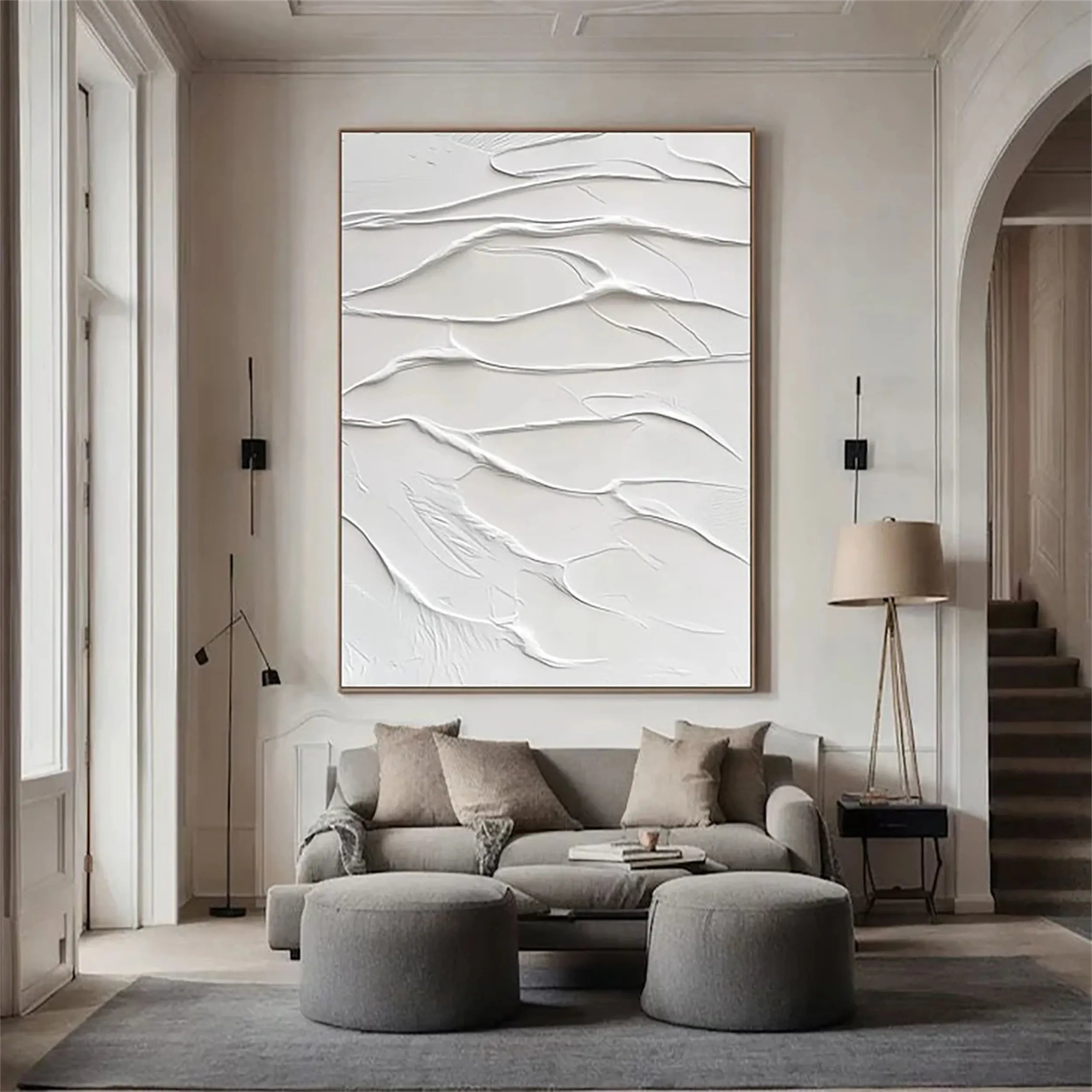 White Minimalist Textured Painting Canvas - Modern Abstract Wall Art for Living Room, Bedroom & Office Decor | Premium Quality #MM191