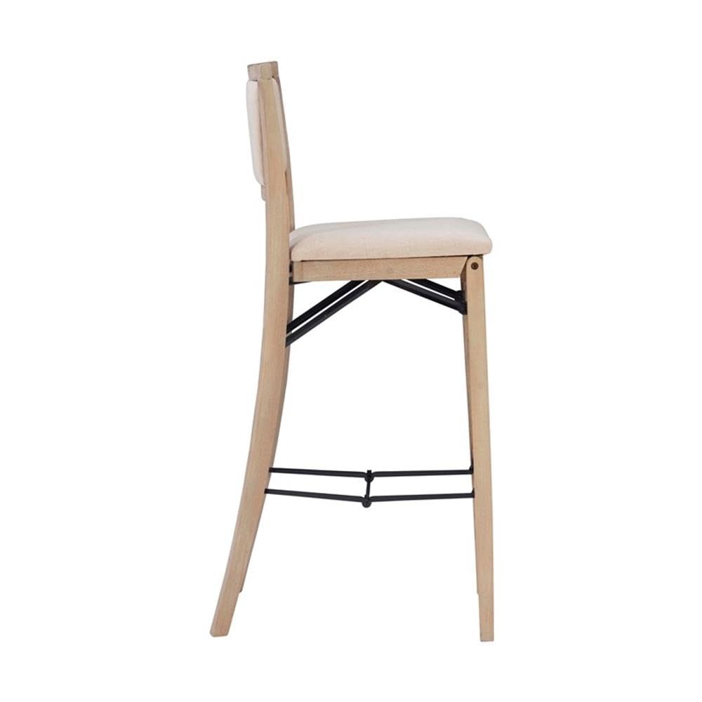 Linon Keira Graywash Wood Folding Bar Stool with Padded Fabric Seat & Back - Perfect for Kitchen Islands, Home Bars & Small Spaces