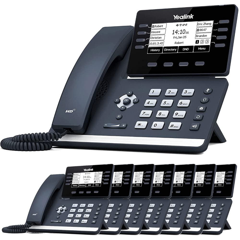 Yealink SIP-T53W Business IP Phone System - 8 Phone Bundle with Voicemail, Auto Attendant, Call Recording | Includes 1 Year Free TWAComm.com Service | Ideal for Office, Remote Work & Call Centers