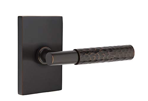 Emtek Select Dummy Modern Rectangular Rosette - Hammered Lever with T-Bar Stem in Oil Rubbed Bronze Finish - Perfect for Interior Doors, Closets, and Cabinets