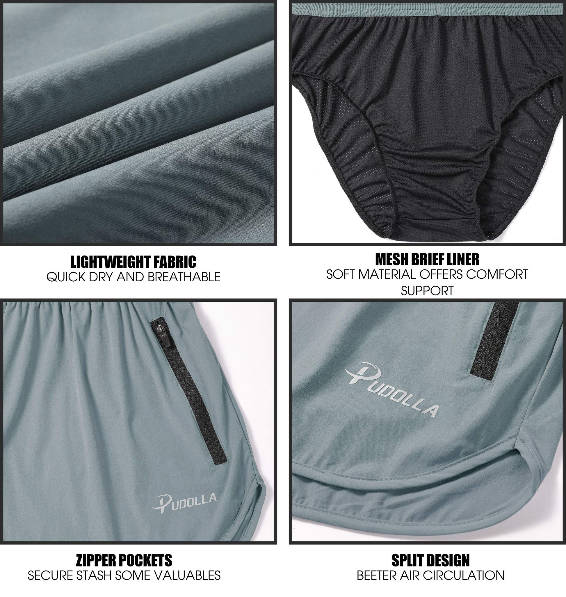 **Pudolla Men's 3 Inch Running Shorts - Quick Dry Gym Workout Shorts with Zipper Pockets | Lightweight Athletic Shorts for Jogging, Training & Outdoor Activities**