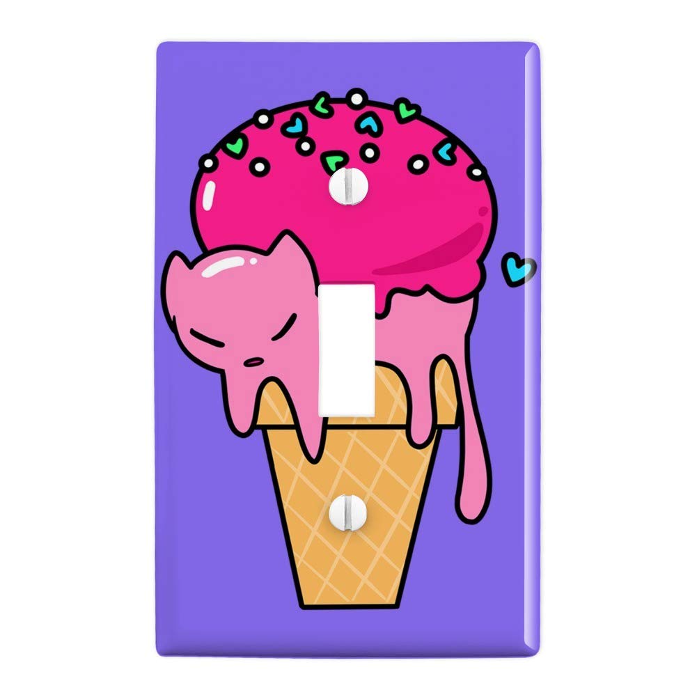 Cute Meowlting Melting Cat Ice Cream Cone Plastic Wall Decor Light Switch Plate Cover - Adorable Kitchen & Bedroom Decoration for Cat Lovers