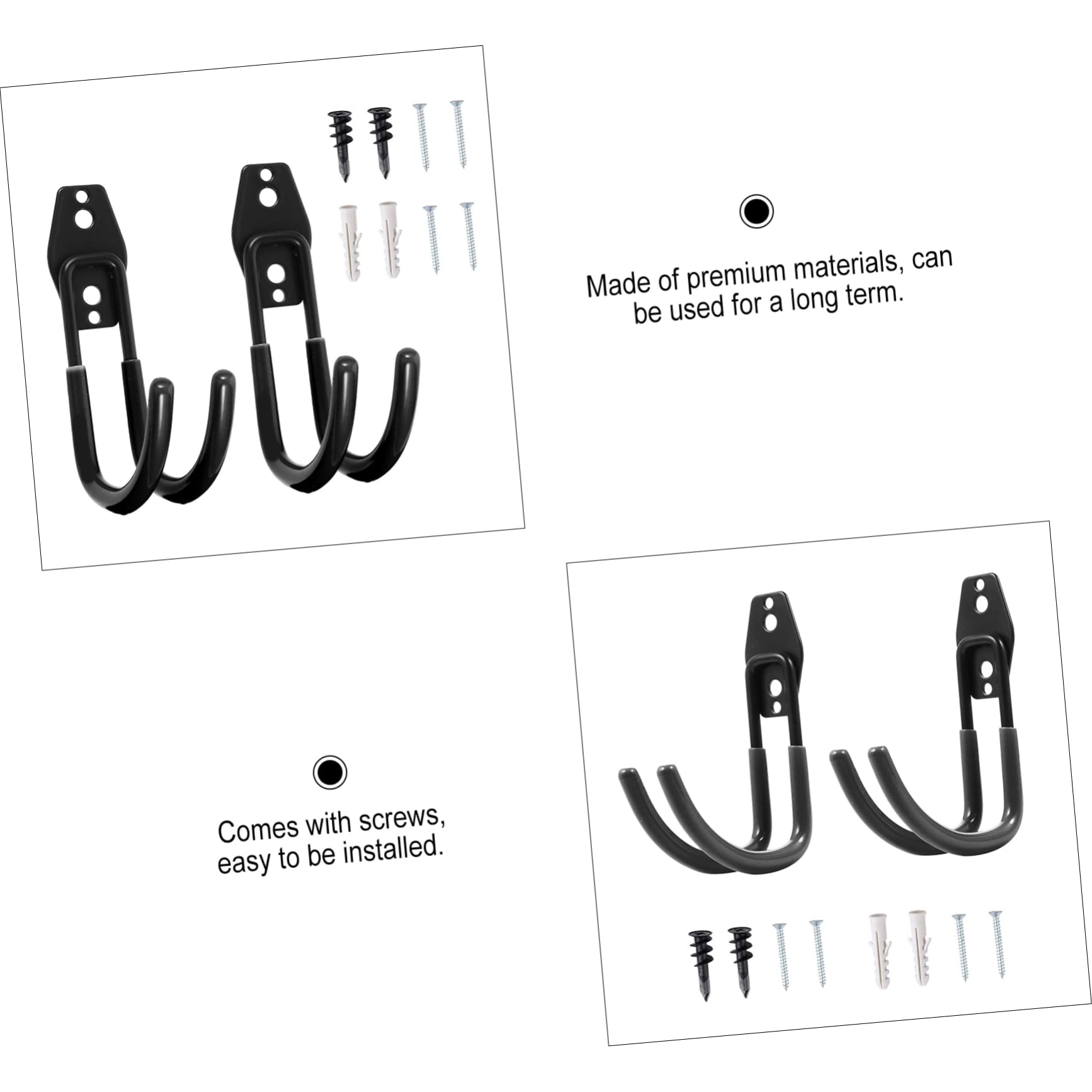 FOYTOKI 2 Pack Heavy Duty Black J Hooks for Garage Storage - Wall Mounted Organizer for Clothes, Tools & Equipment - Perfect for Home, Warehouse & Workshop Organization
