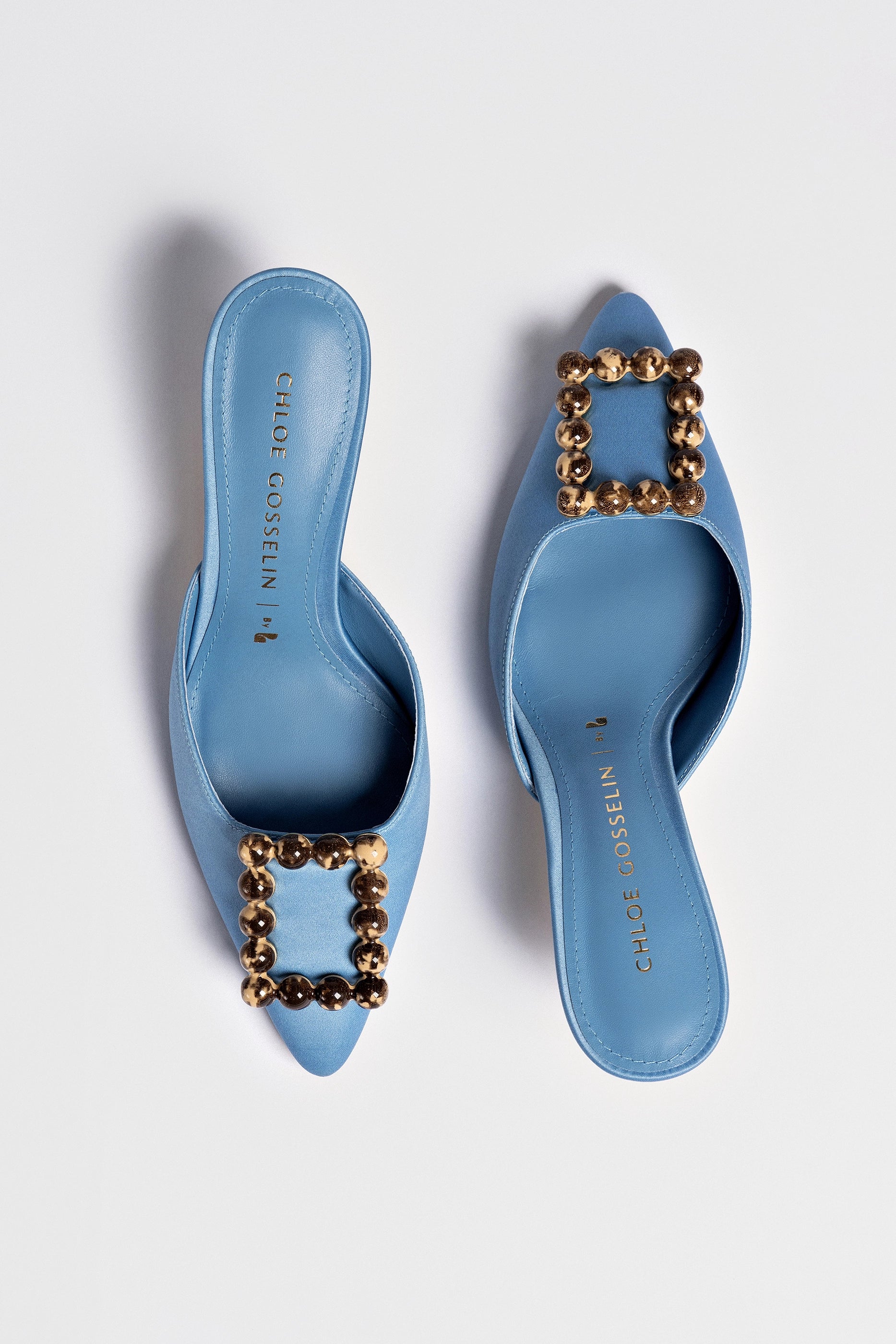 Chloe Gosselin by Larroudé Ava Mule - Blue Satin Heels for Women | Elegant Evening Shoes for Parties, Weddings & Special Occasions