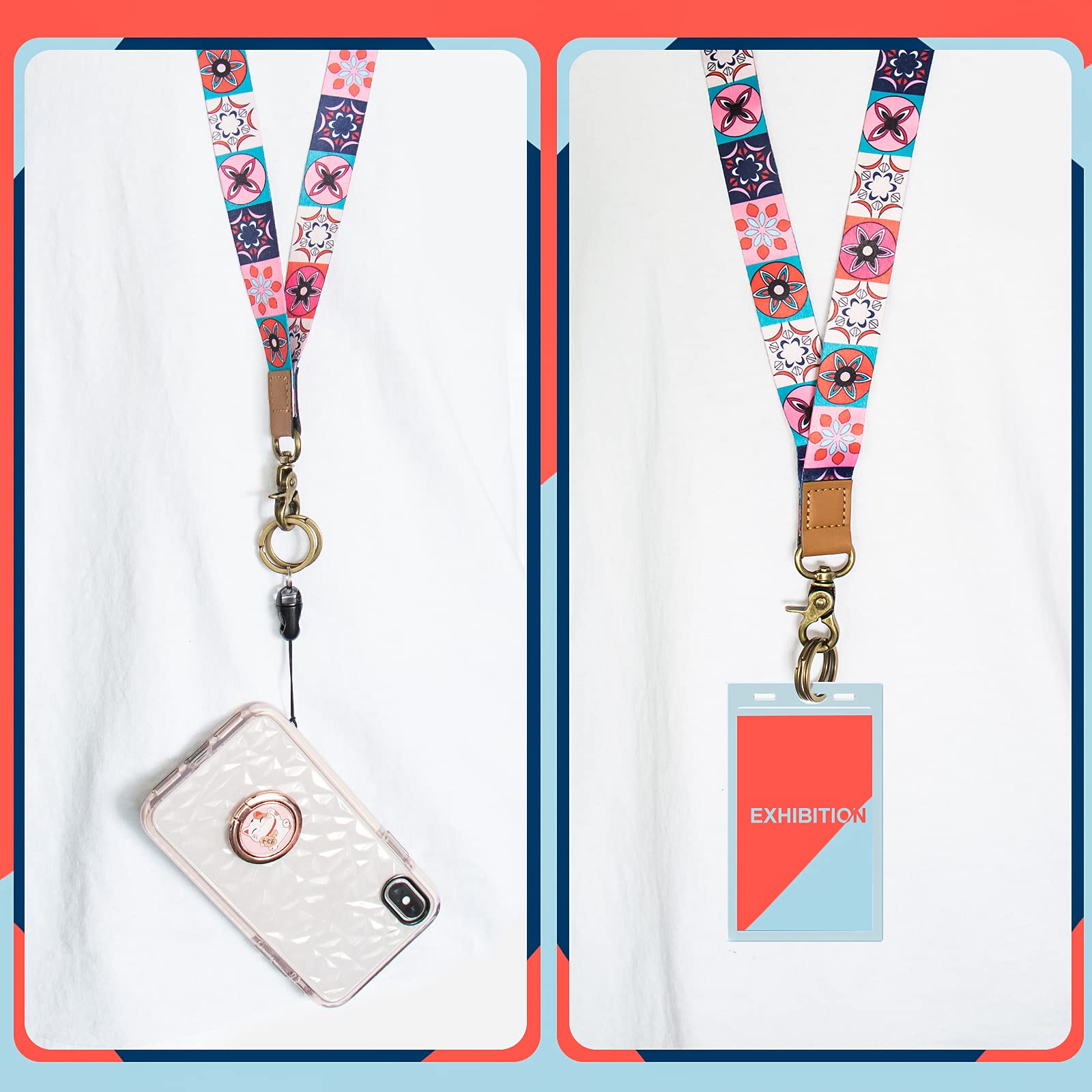 2 Pack Stylish Wallet Lanyard for Women - Adjustable Neck & Wrist ID Badge Holder with Keychain - Perfect for Work, School, Events & Travel Accessories