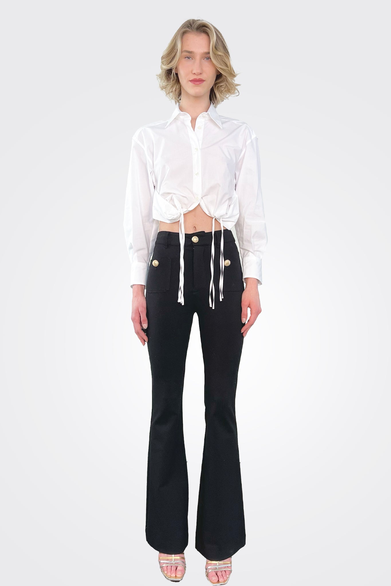 Women's White Cinched Shirt - Elegant Tucked Blouse for Office, Date Night & Special Occasions