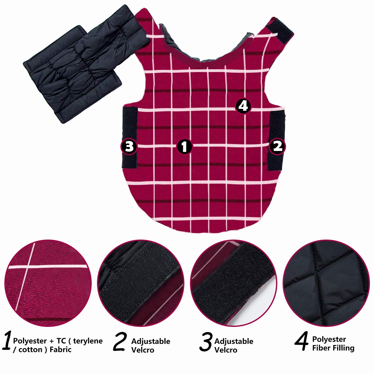 Waterproof Reversible Plaid Dog Jacket for Winter - Warm & Cozy Dog Vest for Small, Medium & Large Dogs (Red, Size M) - Perfect for Cold Weather Walks, Outdoor Adventures & Pet Fashion